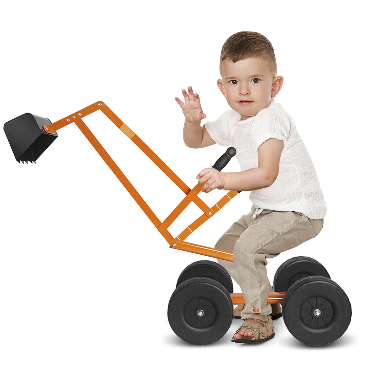 SUGIFT Heavy Duty Kid Ride-On Sand Digger Excavator with 360° Rotatable Seat 110-lb Capacity Ages 4-12 As Pictures Show