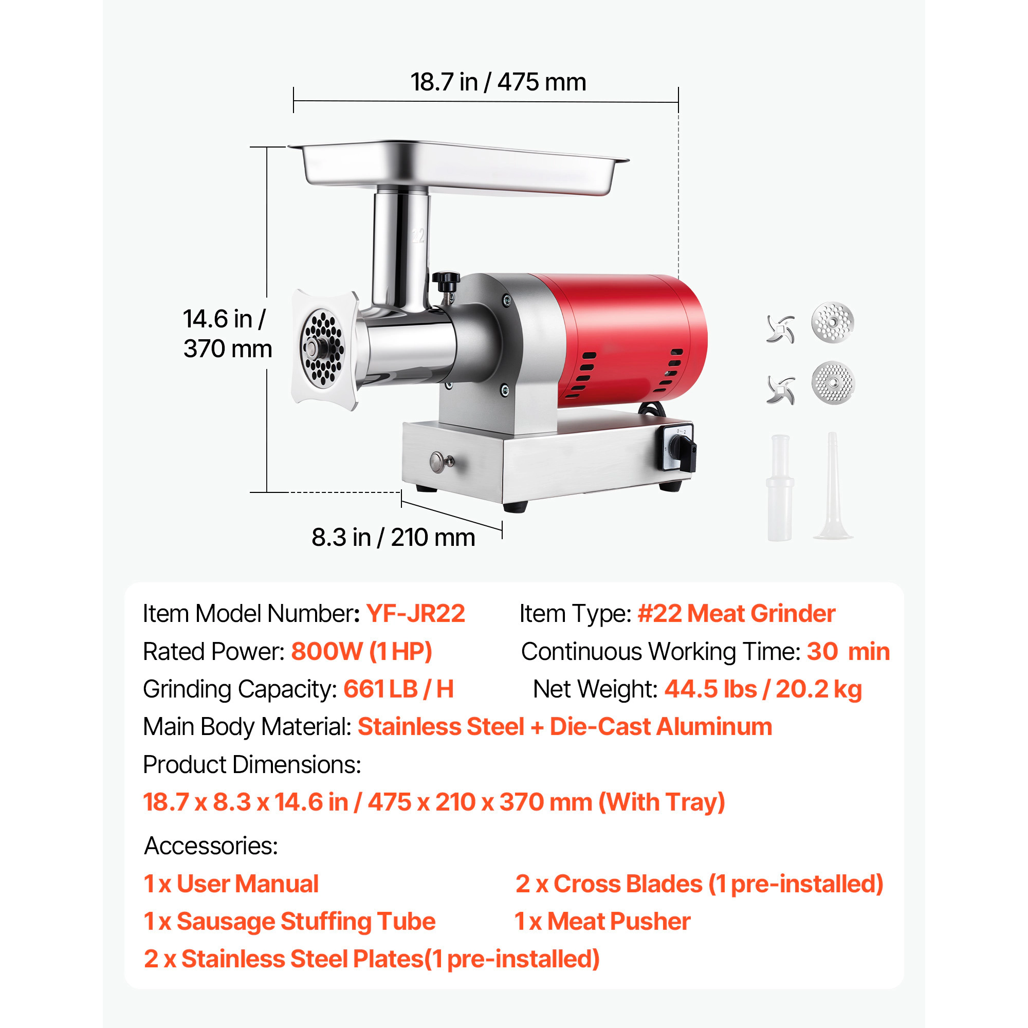 HONGGE Electric Meat Grinder Meat Grinder Machine Electric Meat Mincer Sausage Meat Grinder Home & Commercial Use