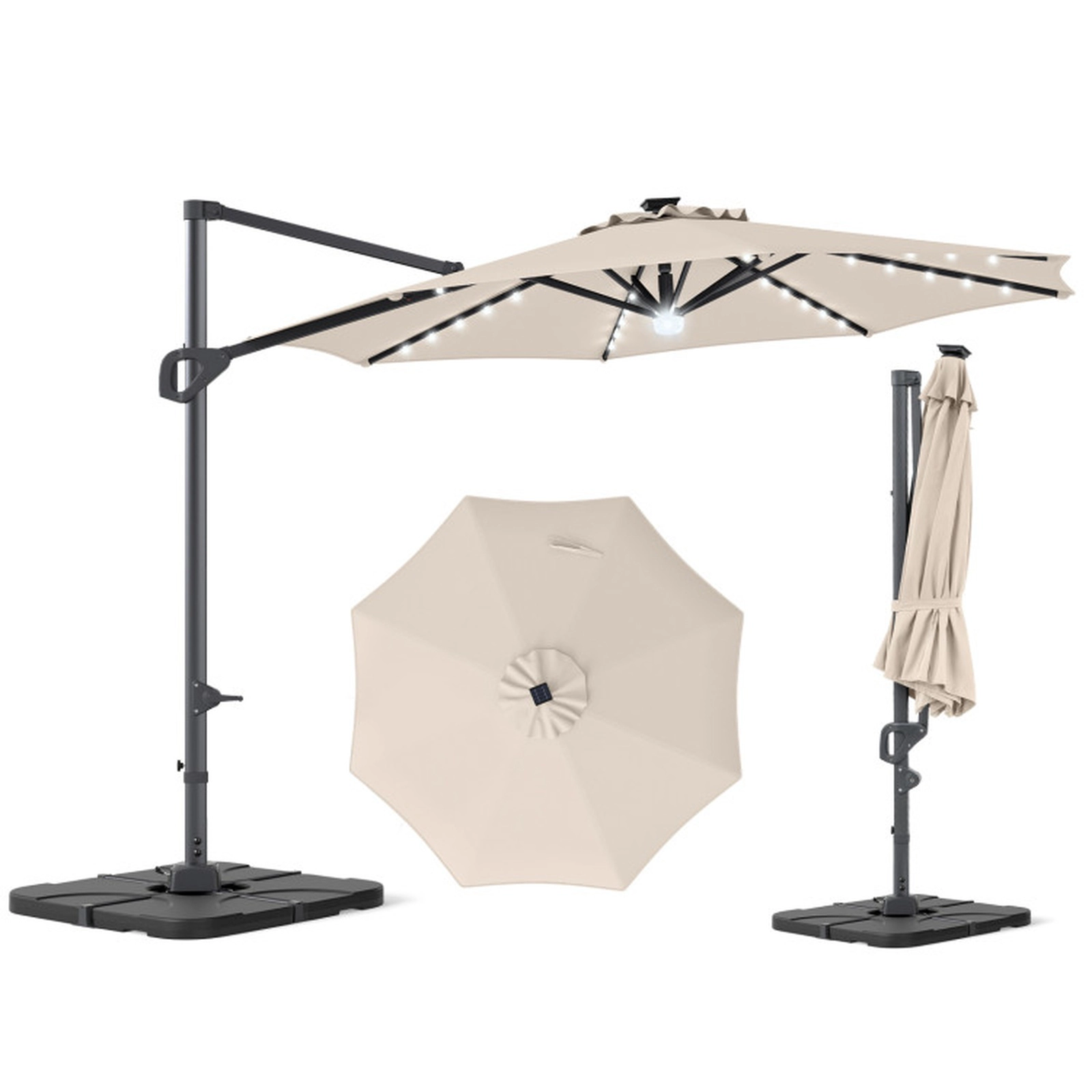 SUGIFT 35 Solar LED Lights and 220 LB Base 10 FT Square Cantilever Patio Umbrella