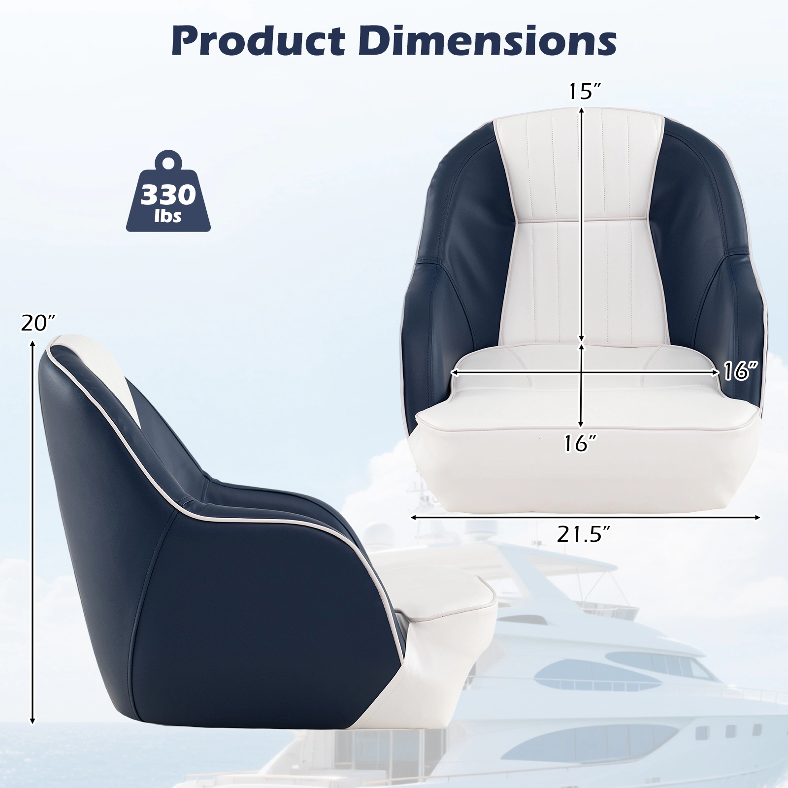 SUGIFT Captain Bucket Pontoon Boat Seat Chair 330-lb Capacity Blue+White Water Toy