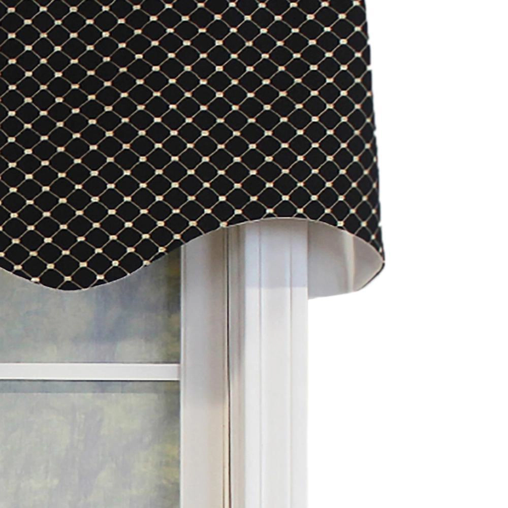 RLF Home 100% Cotton Passat Regal Valance Dotted Diamond Lined Fabric Rod Pocket 50" x 17" Black