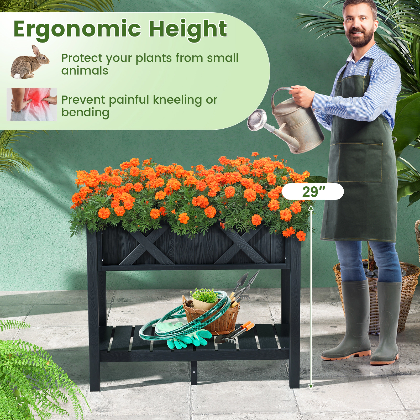 SlickBlue Outdoor Elevated Garden Planter with Bottom Storage Shelf