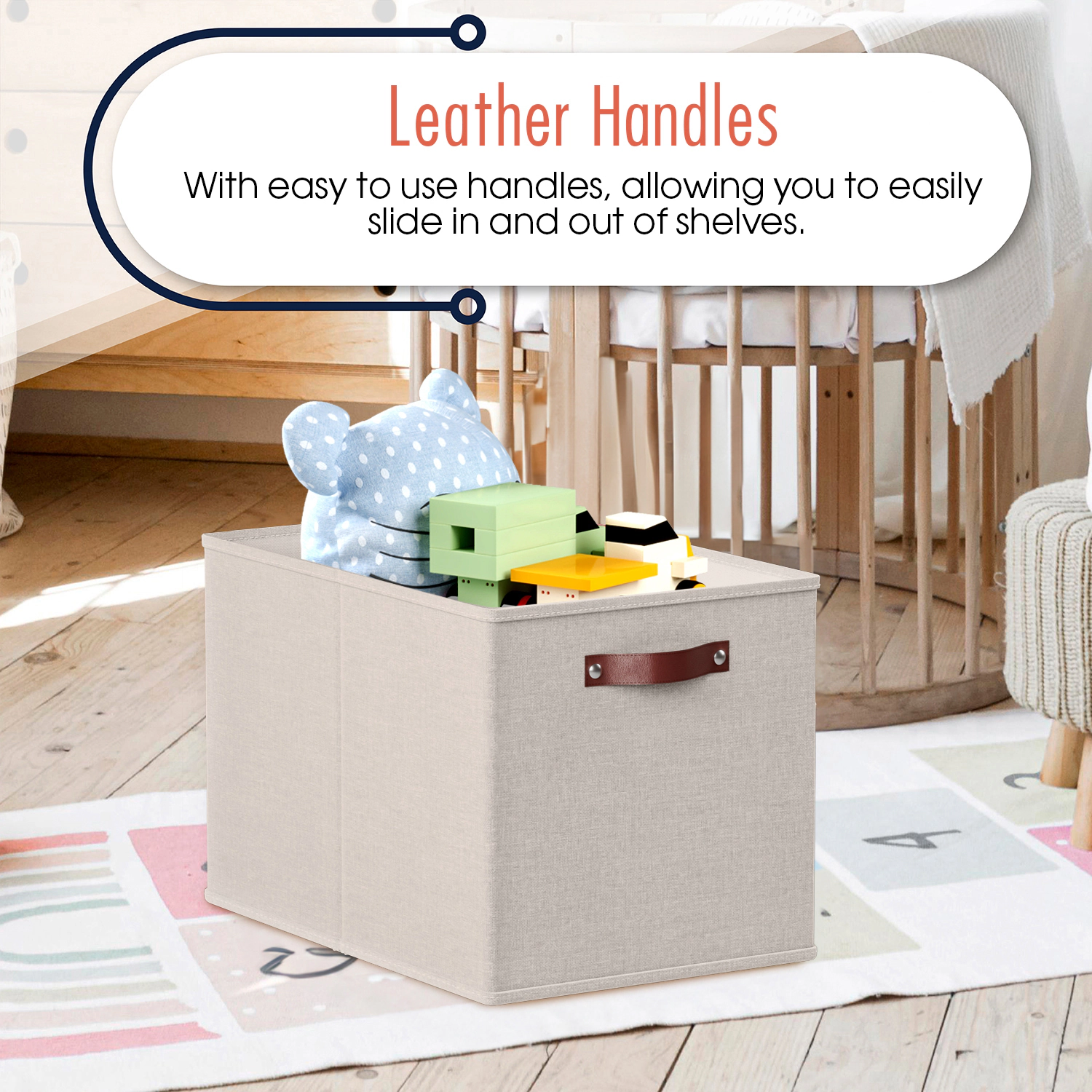 Ornavo Home 6 Pack 15x13x13 Collapsible Linen Storage Cube Bin with Faux Leather Handles
