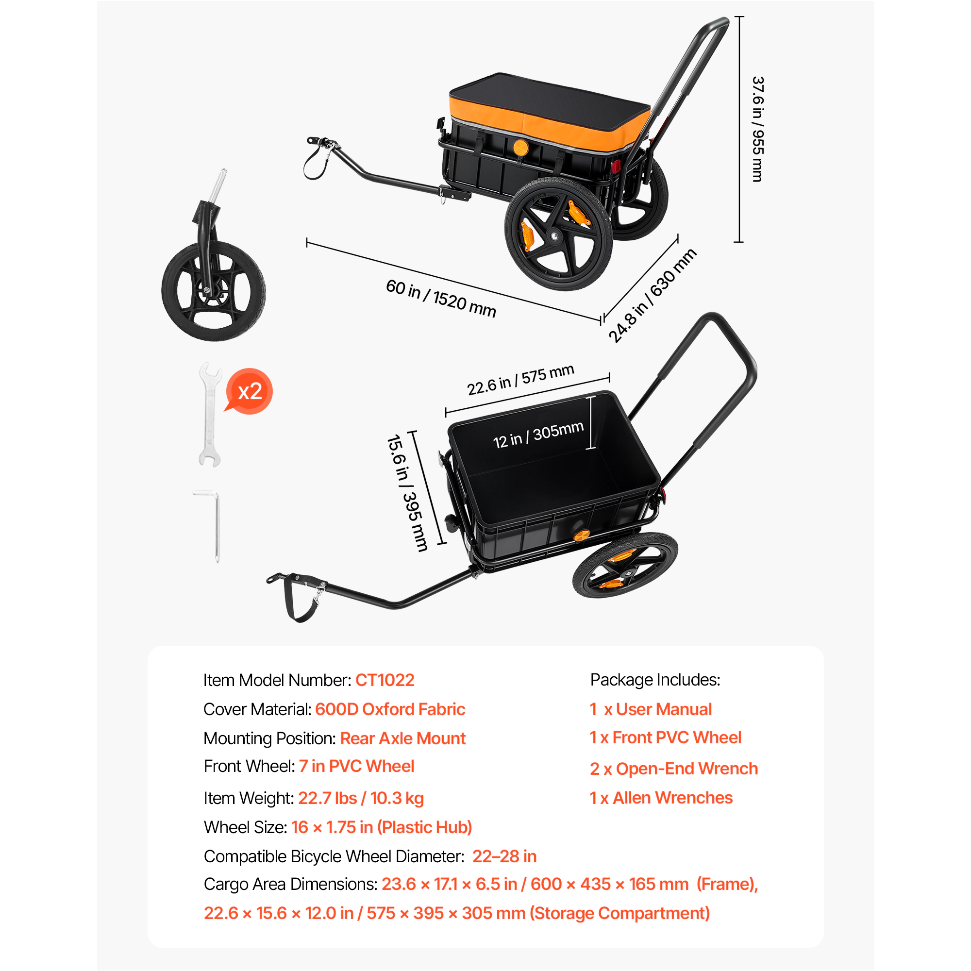 HONGGE Bike Cargo Trailer Capacity Heavy-Duty Bicycle Wagon Cart Foldable Compact Storage & Quick Release with