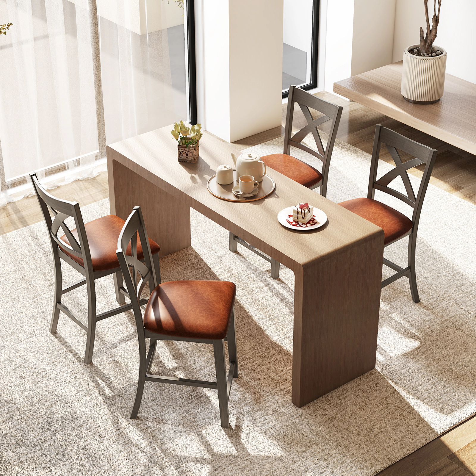 Glintex 2-Piece 24-Inch Counter Stool Set with Cross Back and Faux Leather Seat, Gray + Brown