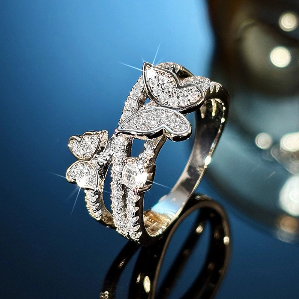 Wardrobe Whimsy Butterfly Cubic Zirconia Intertwined Band Ring Dainty Fashion Statement Jewelry