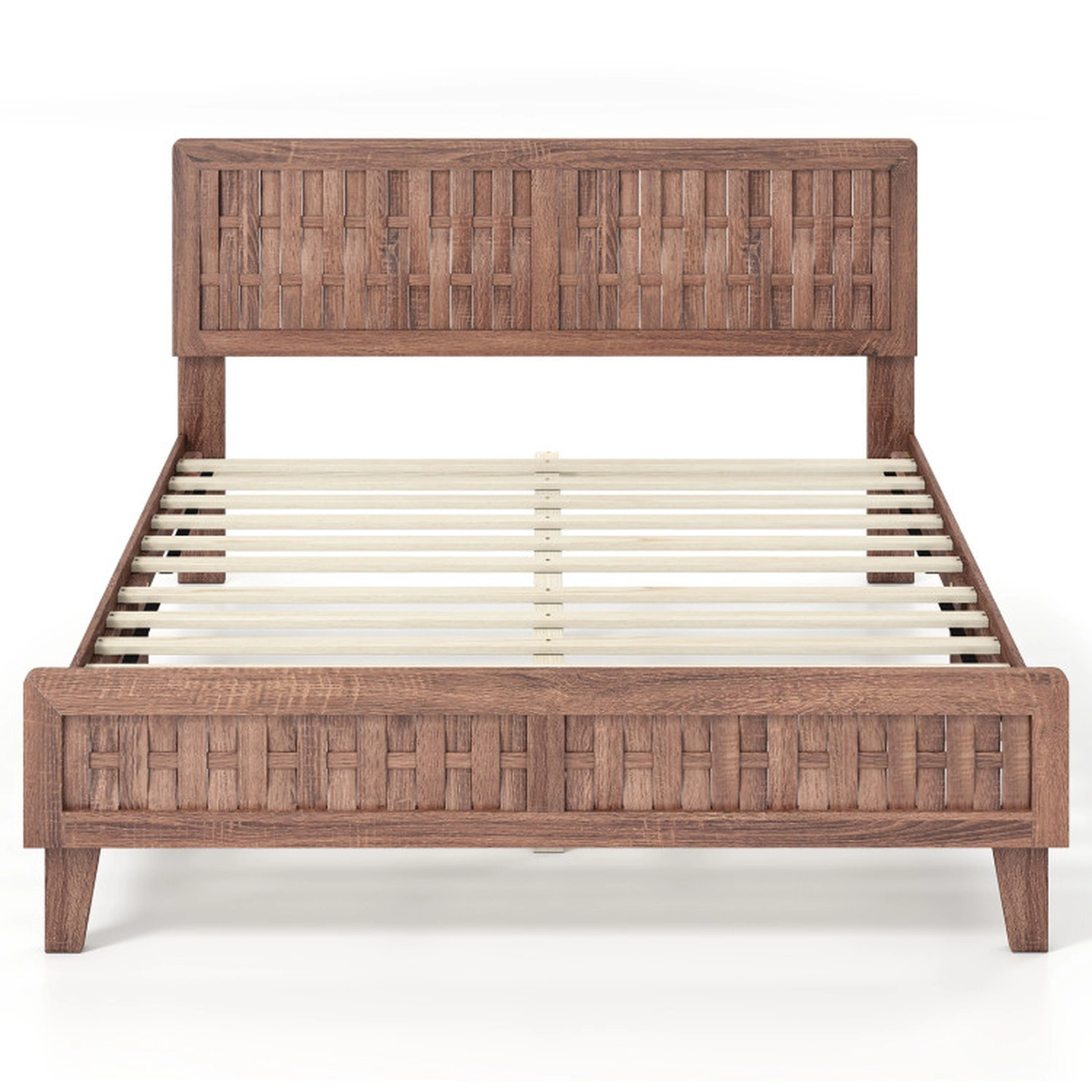 SUGIFT Mid Century Queen Size Bed Frame Woven Headboard 700-Lb Capacity 85-in Long Platform 80 x 61-in Bed Surface