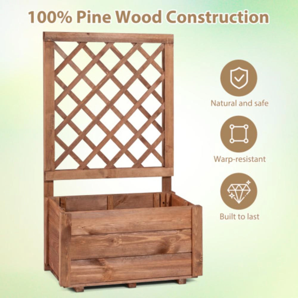 Hivvago Wooden Raised Garden Bed with Lattice Trellis Drainage Holes