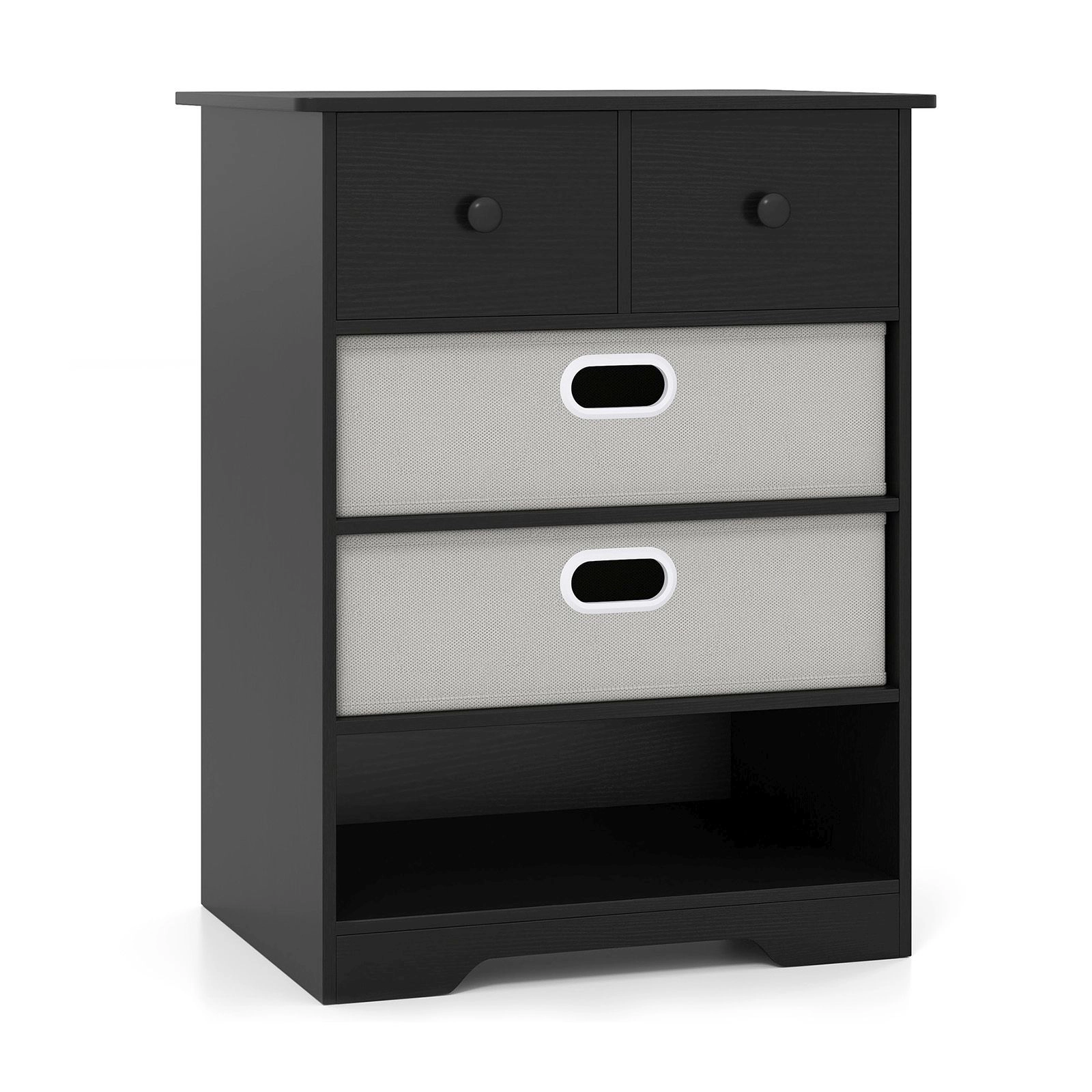 SlickBlue 4-Drawer Nightstand with Fabric Drawers and Open Shelf