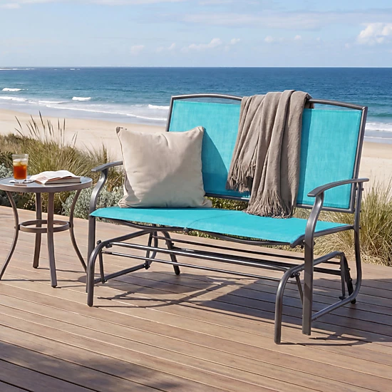 SUGIFT Turquoise 2-Person Steel Outdoor Patio Rocking Loveseat with Textilene Seat and Back