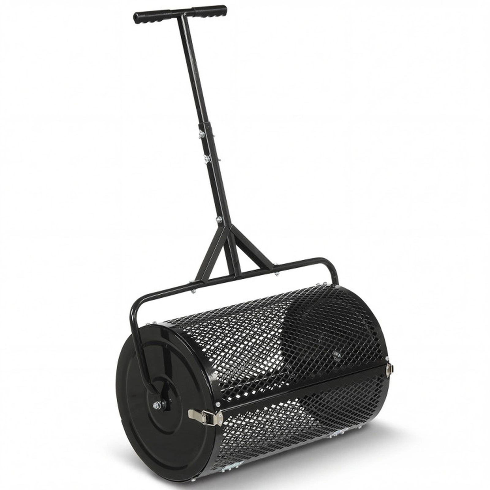 SUGIFT 2.7 Cu.ft Compost Spreader Peat Moss Spreader Roller with Height-Adjustable T-Shaped Handle Black/Green/Orange