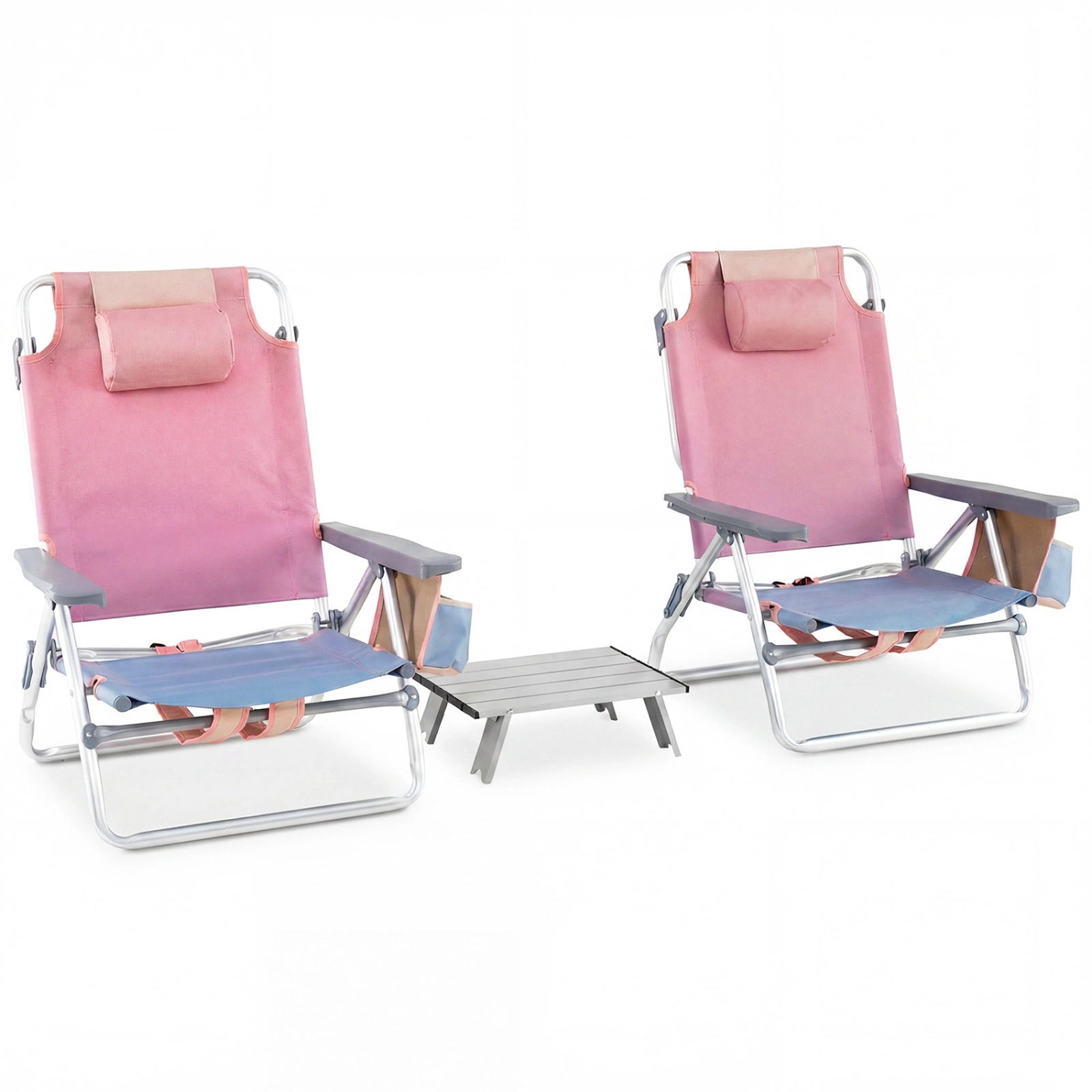 SUGIFT Pink 2-Pack Folding Backpack Beach and Camping Chairs with Side Table 19-in W 13-in D 330-lb Per Chair