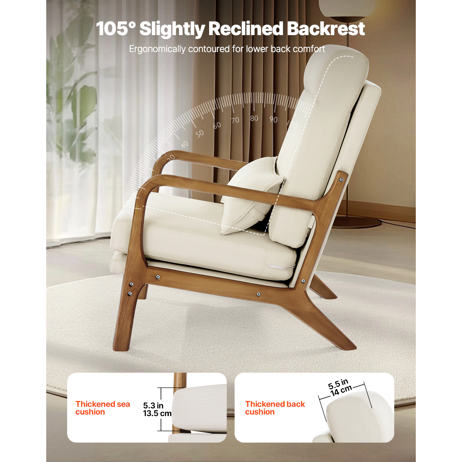 HONGGE Mid Century Modern Accent Chair with Solid Wood Frame, Non-Slip Legs, Linen Fabric