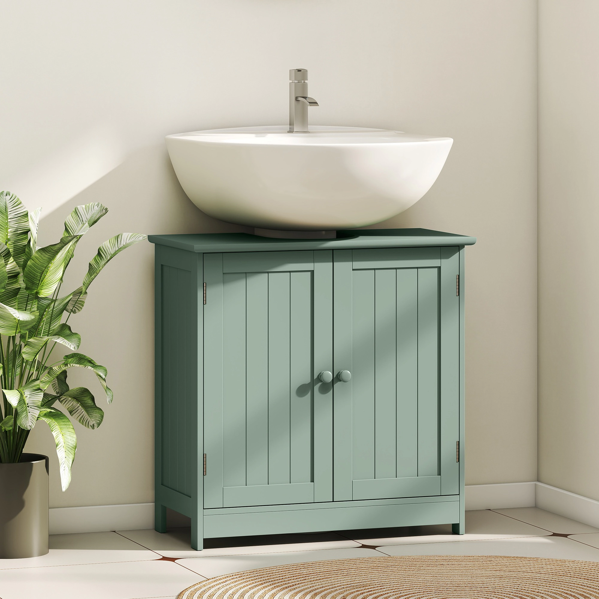 HONGGE Pedestal Sink Storage Cabinet, Under Bathroom Vanity with 2 Doors and Adjustable Shelf