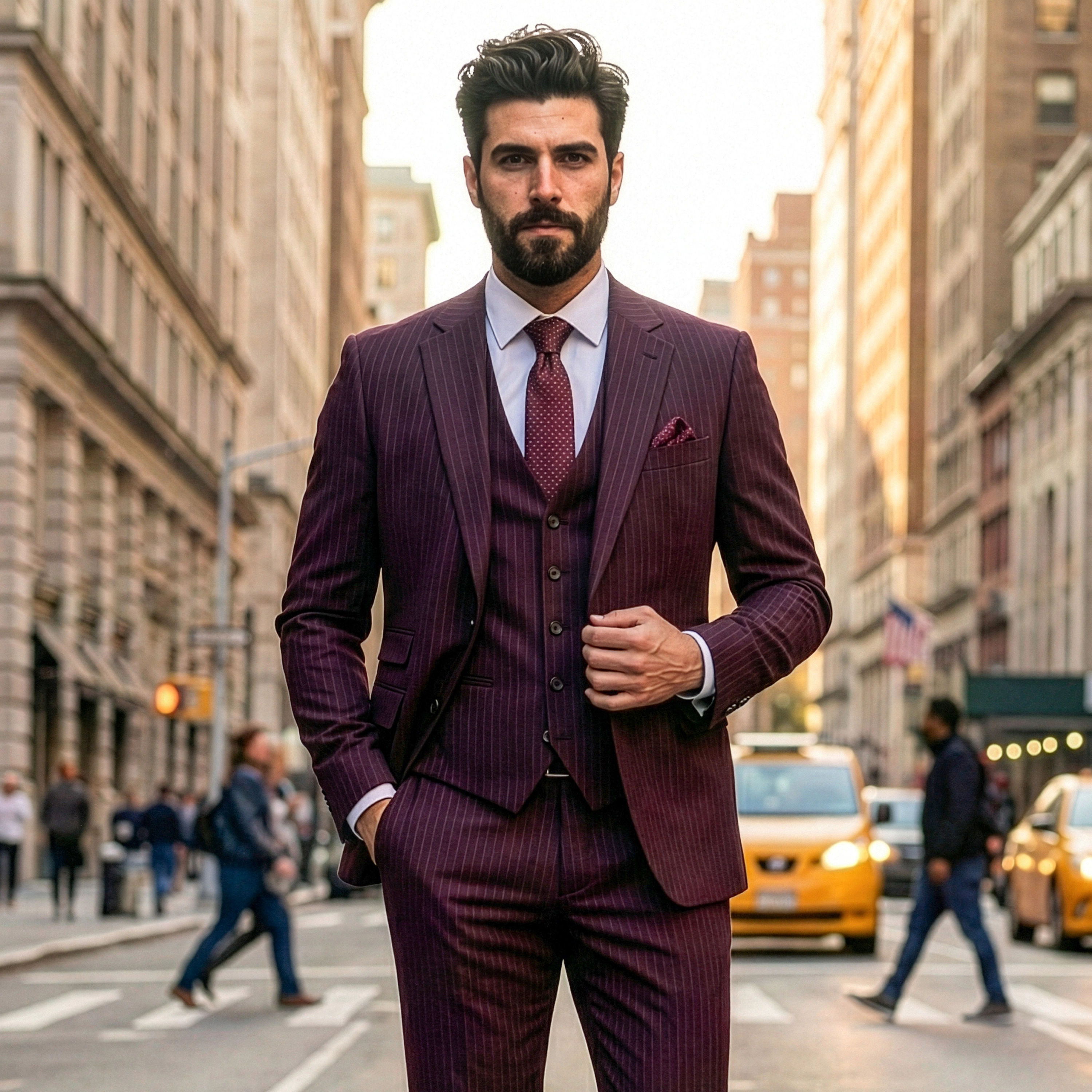Tazzio Mens Regular Fit Pinstripe 3pc Suit Set