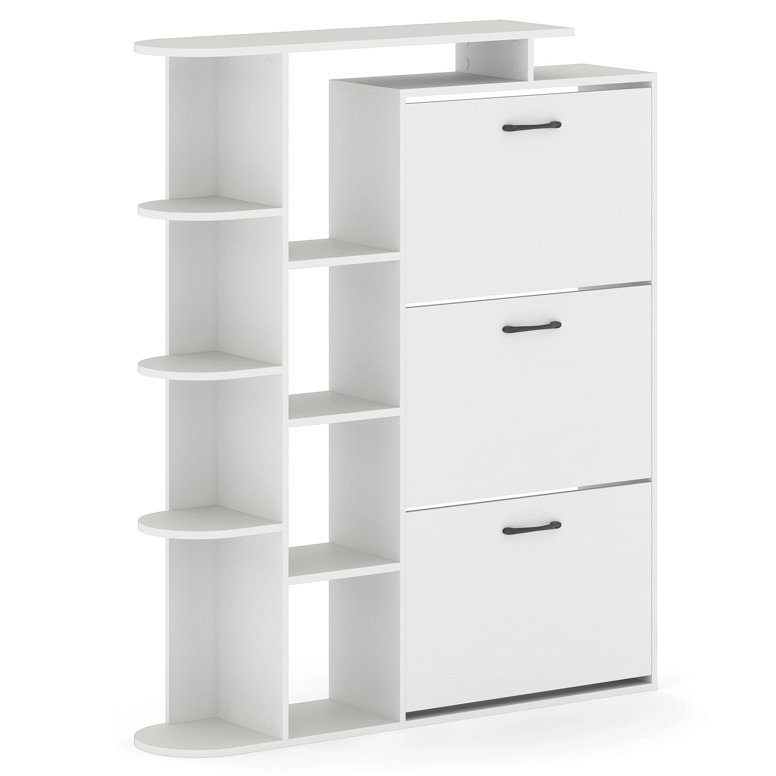 SUGIFT White 50.5-in Tall Entryway Shoe Cabinet with 3 Flip Drawers Adjustable Shelves and Open Cubbies