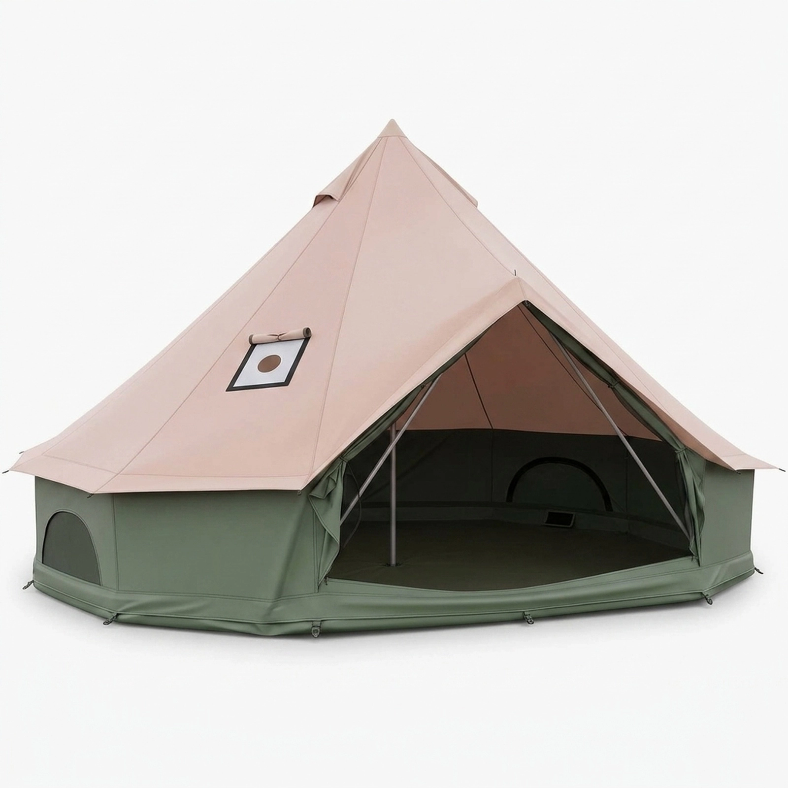 SUGIFT Waterproof Bell Tent with Stove Jack Mesh Windows and Doors Accommodates 2-8 People Khaki & Green