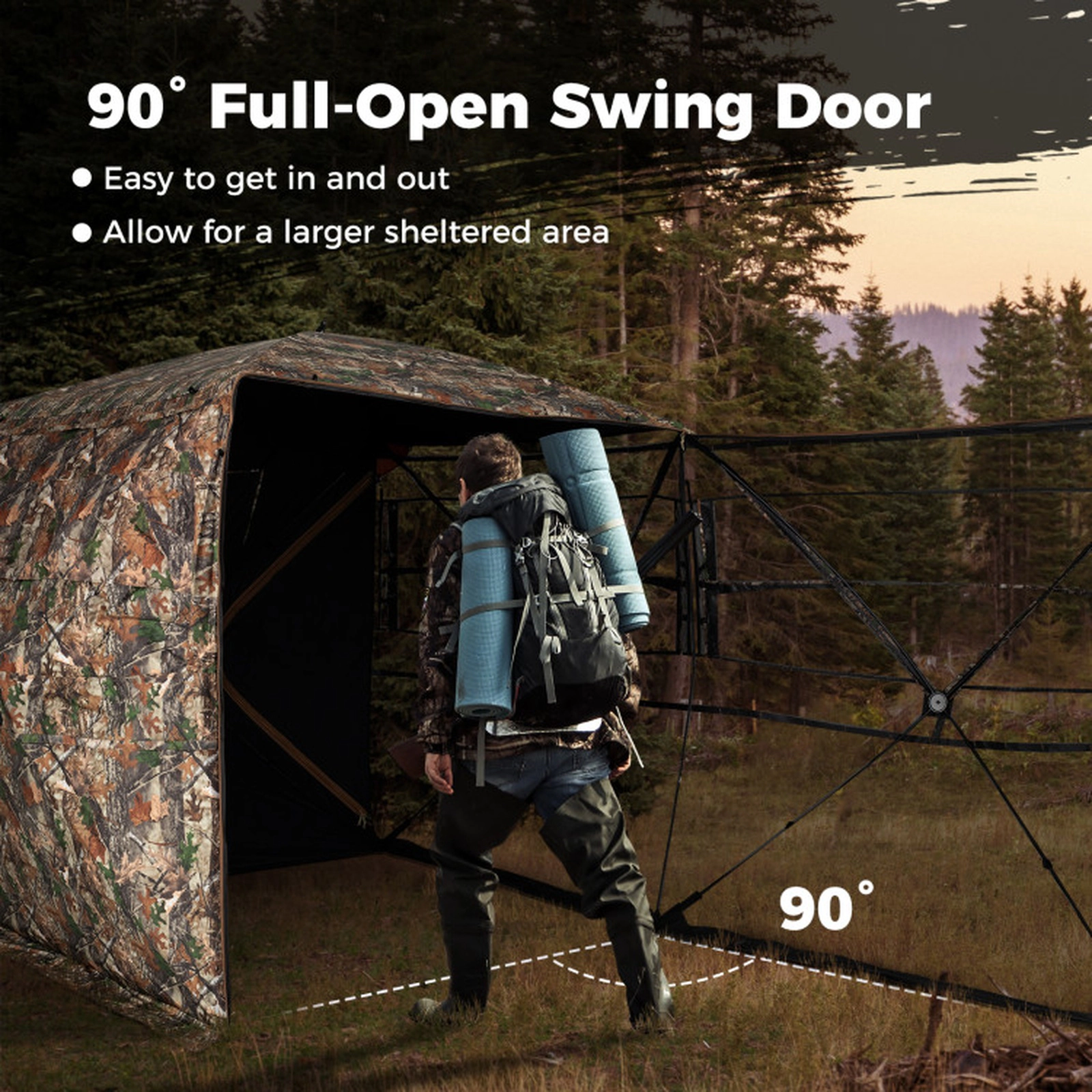 SUGIFT Camouflage 70-in Pop-Up Hunting Blind with 4 Blaze Orange Safety Panels and Full-Open Swing Door