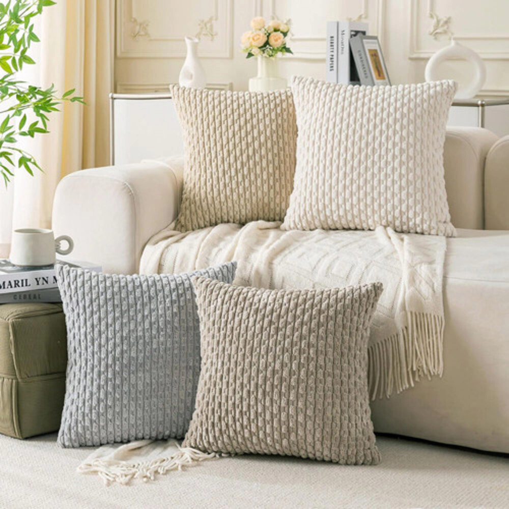 Rocky Peak Living Unisex Corduroy Throw Pillow Covers Set of 4 18 x 18 Inch