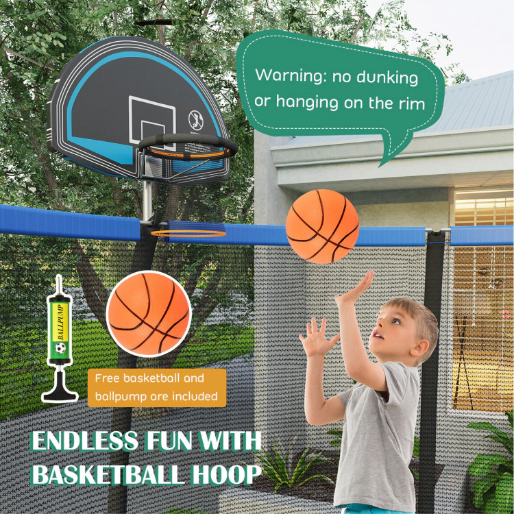 Hivvago Recreational Trampoline W/Basketball Hoop Safety Enclosure Net Ladder