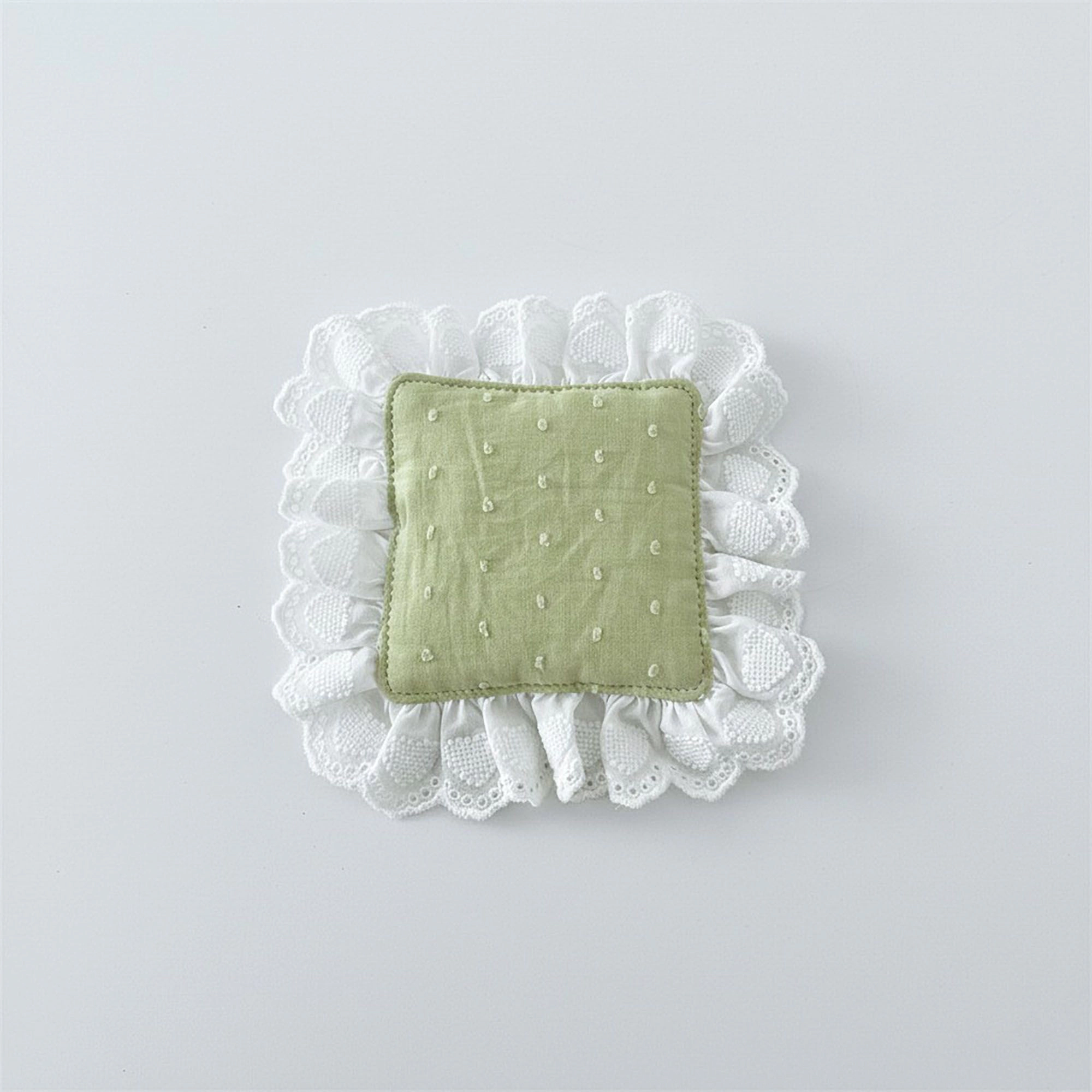 Alilang Unisex 2-PC Lace Trim Square Fabric Cup Coaster with Soft Padded Center and Embroidered Detail