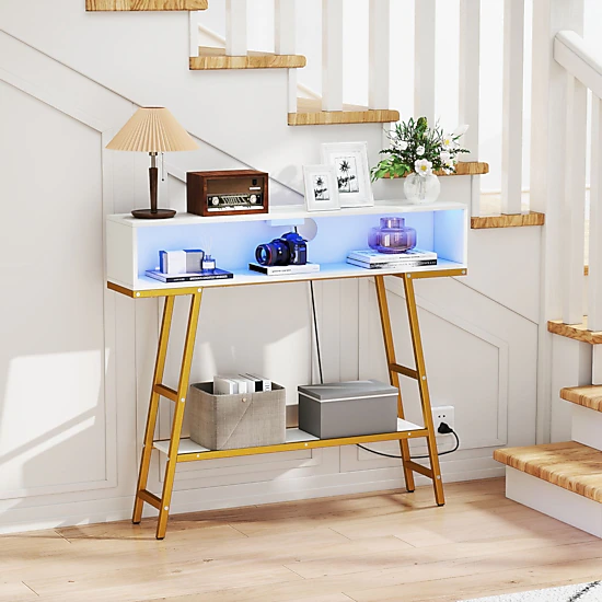 SlickBlue Console Table with Charging Station and RGB LED Lights