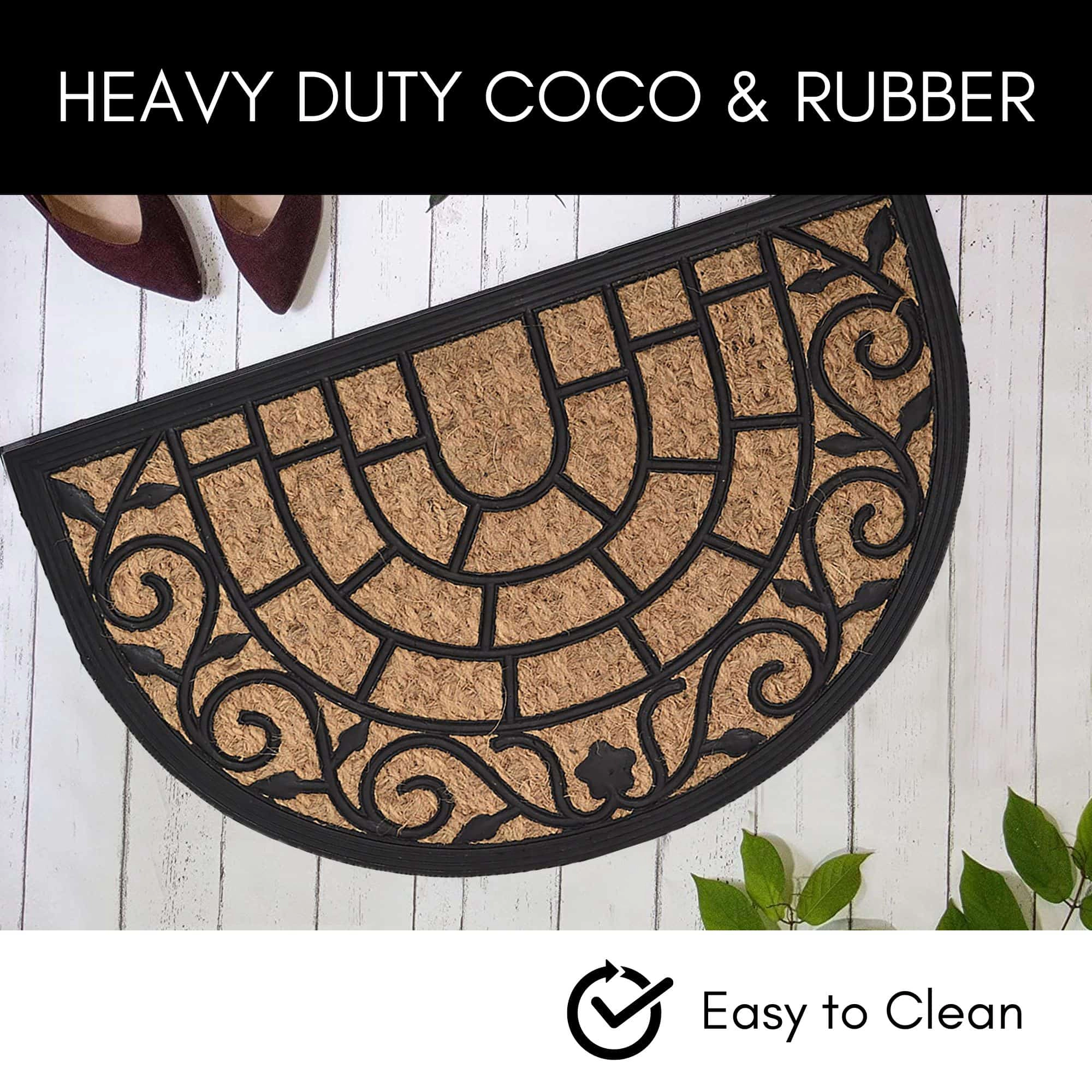 Evideco French Home Goods Natural and Black Vitrail Coir Doormat 24 x 16 Inches