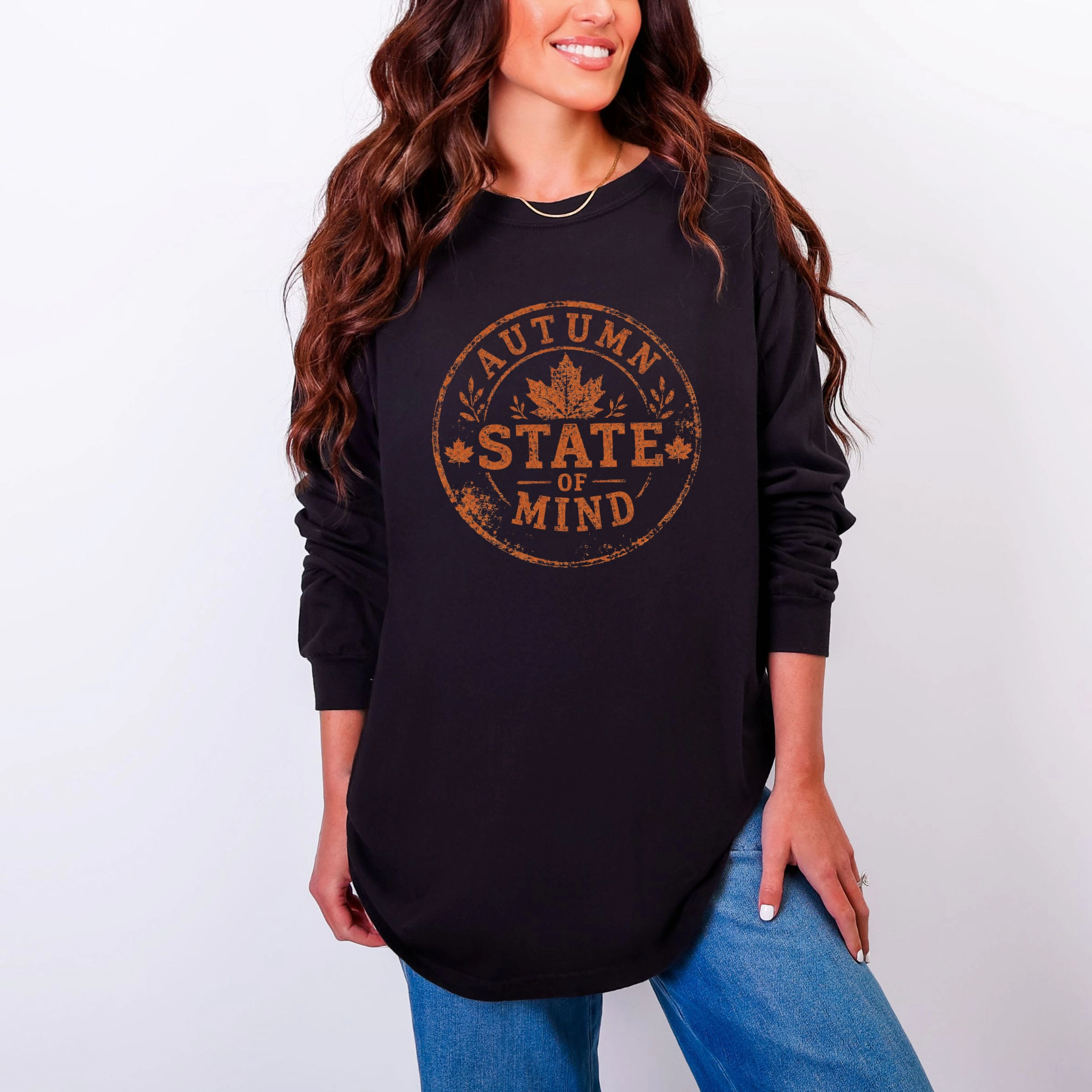 Simply Sage Market - Women's Garment Dyed Long Sleeve Graphic T-Shirt Autumn State of Mind Circle