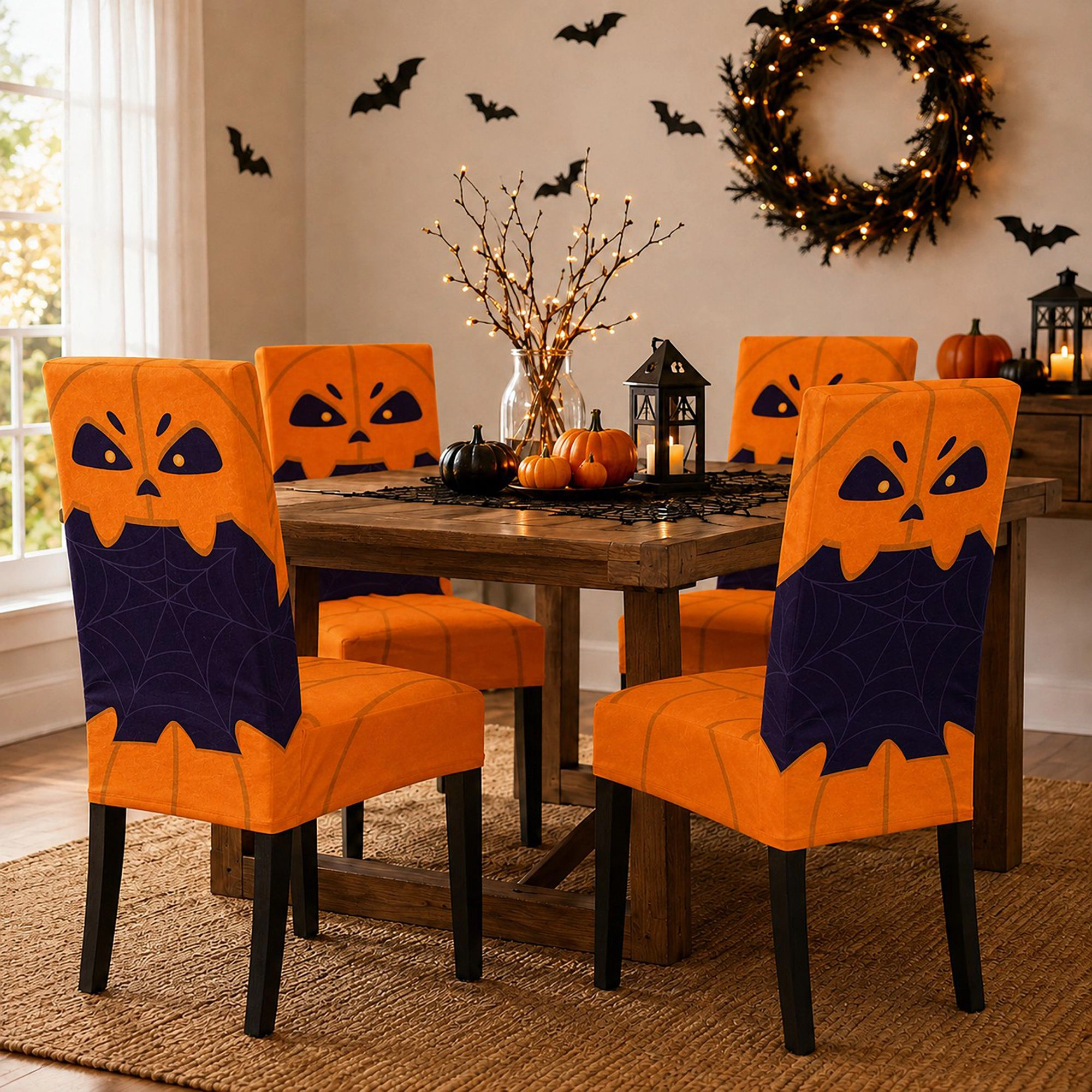 Alilang Halloween Stretch Pumpkin Mummy Print Dining Chair Cover