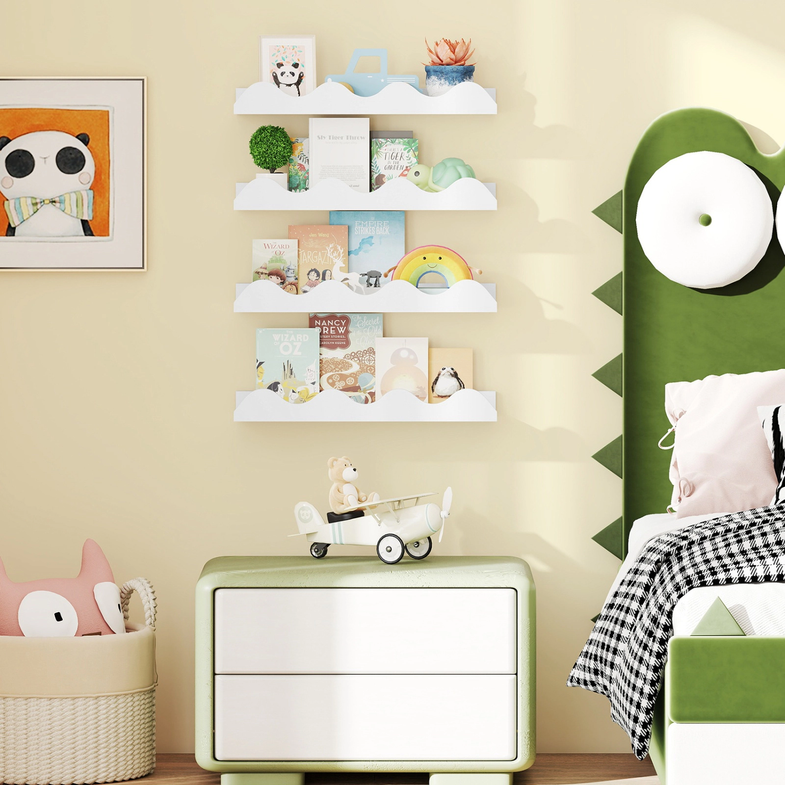 SUGIFT Set of 4 White 16-in Floating Wall Bookshelf Ledges for Nursery Toy and Book Storage