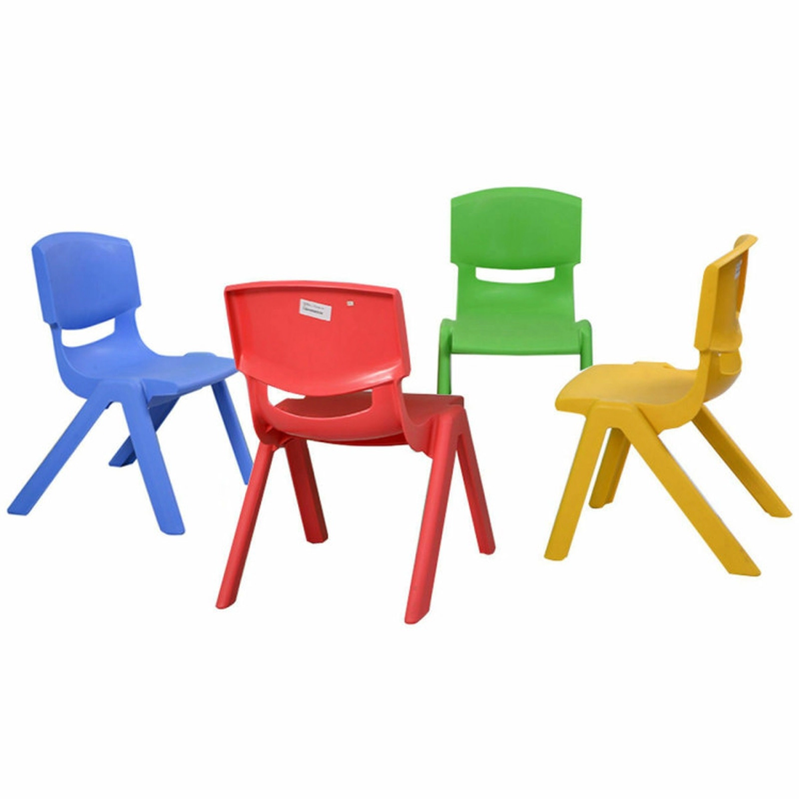 SUGIFT 4-Pack Stackable Plastic Children Chairs 176-lb Capacity Ages 3-8 21-in Tall Red/Blue Colorful HDPE and Steel