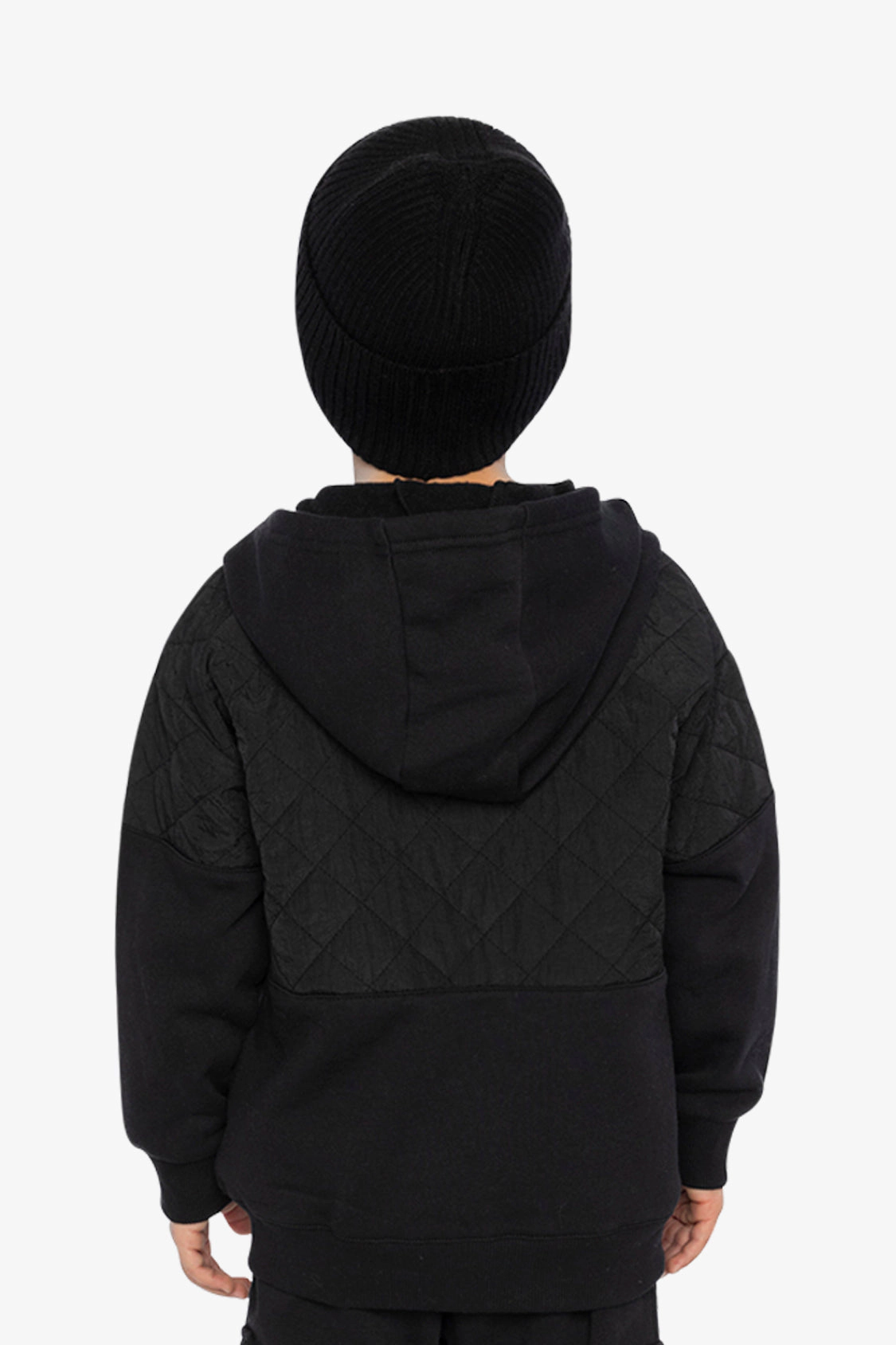 Deux par Boys Full Zip Hooded Bi-Material Cardigan with Quilted Chest Panel