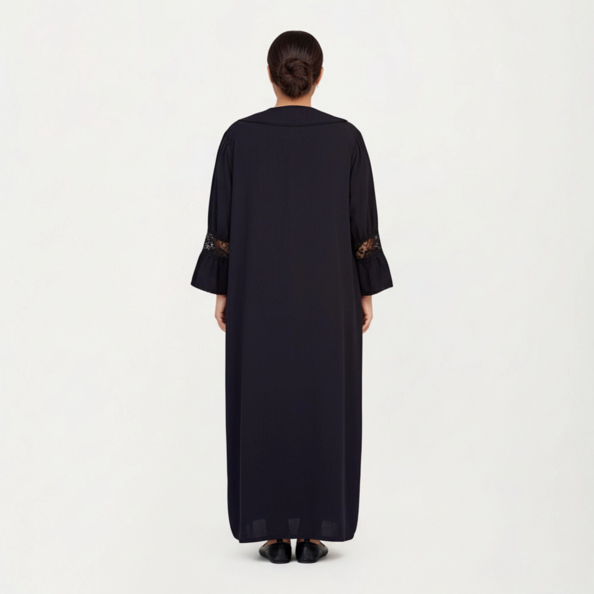 Anna-Kaci Women's Long Sleeve Maxi Nightgown Flowing Fabric Peter Pan Collar Detail and Lace Trim Accents on Sleeves