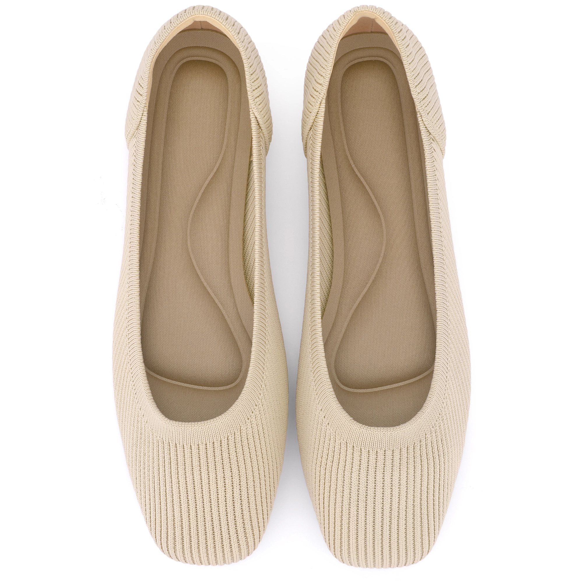 BLISSFUL STEP Women Knit Square Toe Slip on Closed Ballet Flats