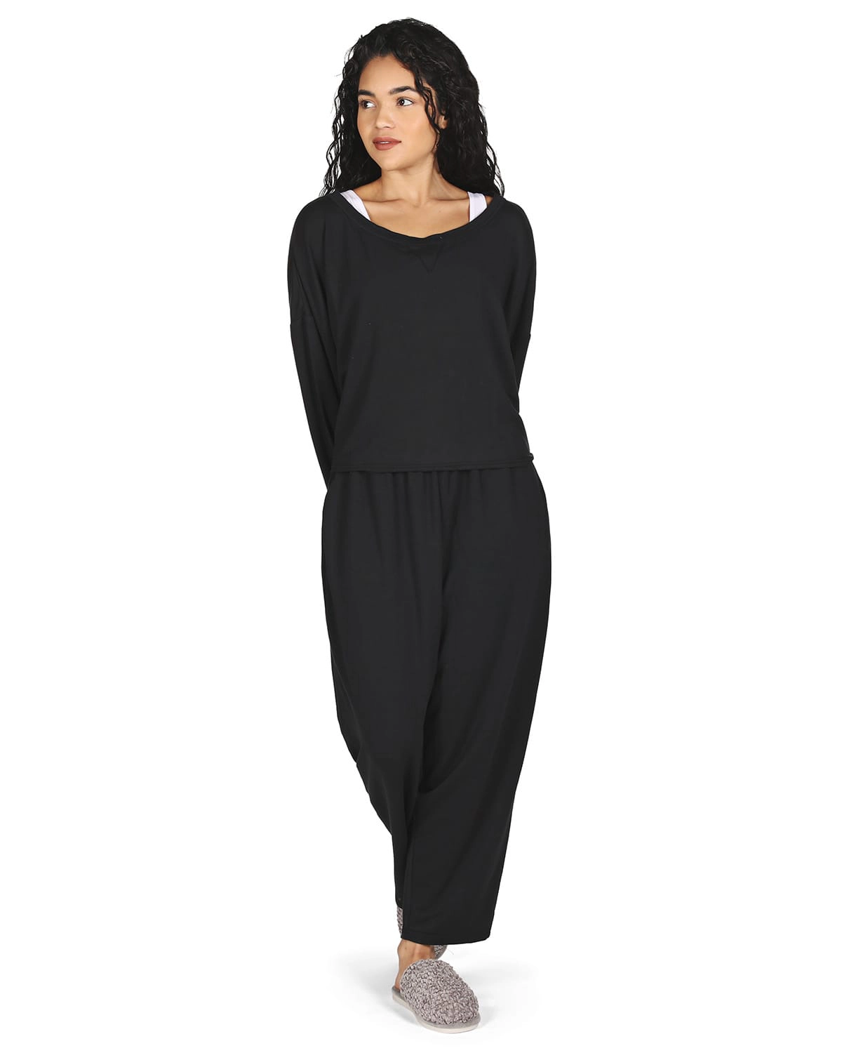 MeMoi Women's Raw Edge Long Sleeve Shirt and Jogger Pants Set