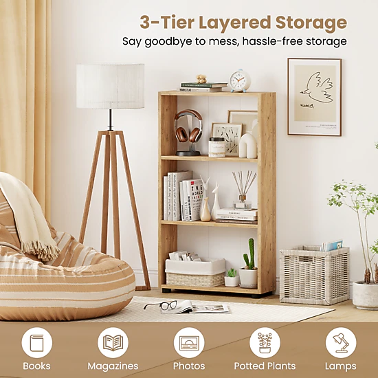 Costway 42'' Bookshelf 3-Tier Bookcase w/Anti-Tipping Kit for Living Room Home Office White