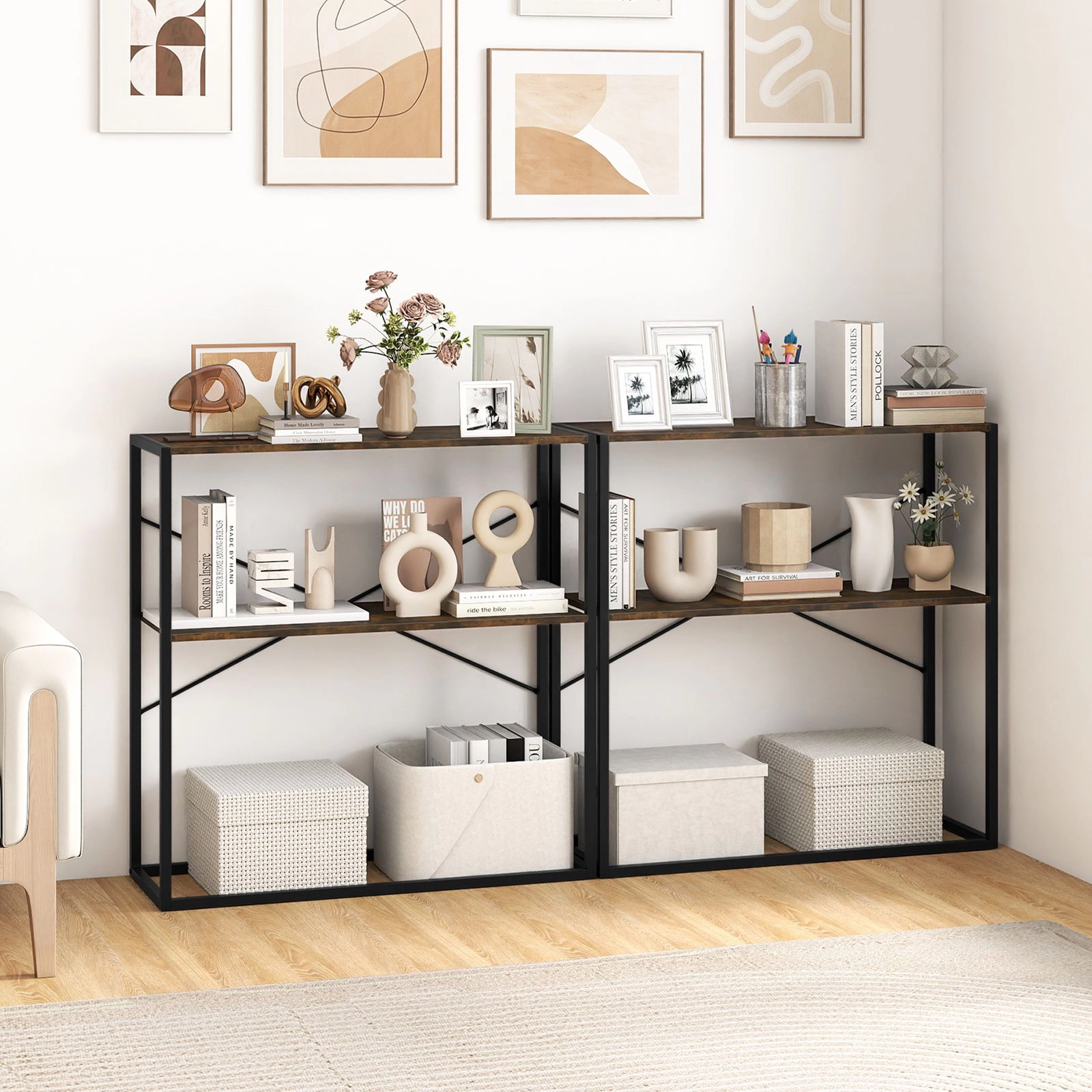 SlickBlue Modern Console Table with Metal Frame and Shelves