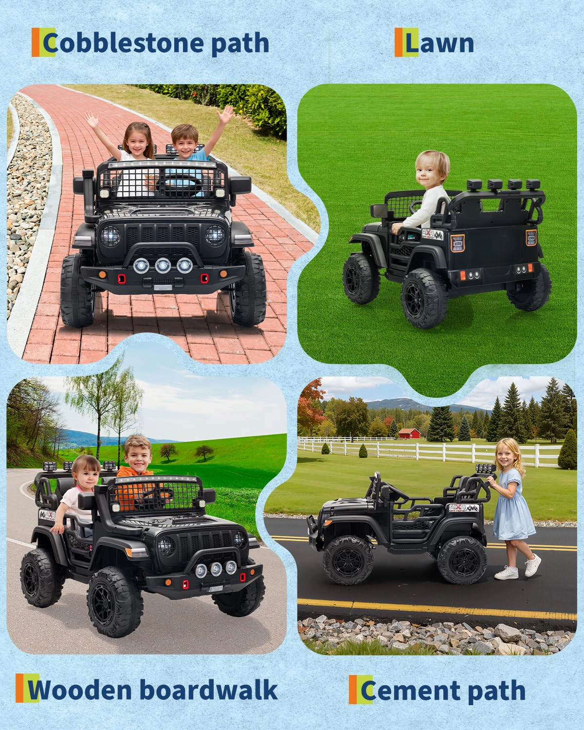 Enjyam 24V 2-Seater Kids Electric Ride On Truck with Remote, Dual 200W Motors, 20" Seat, LED Lights, Music
