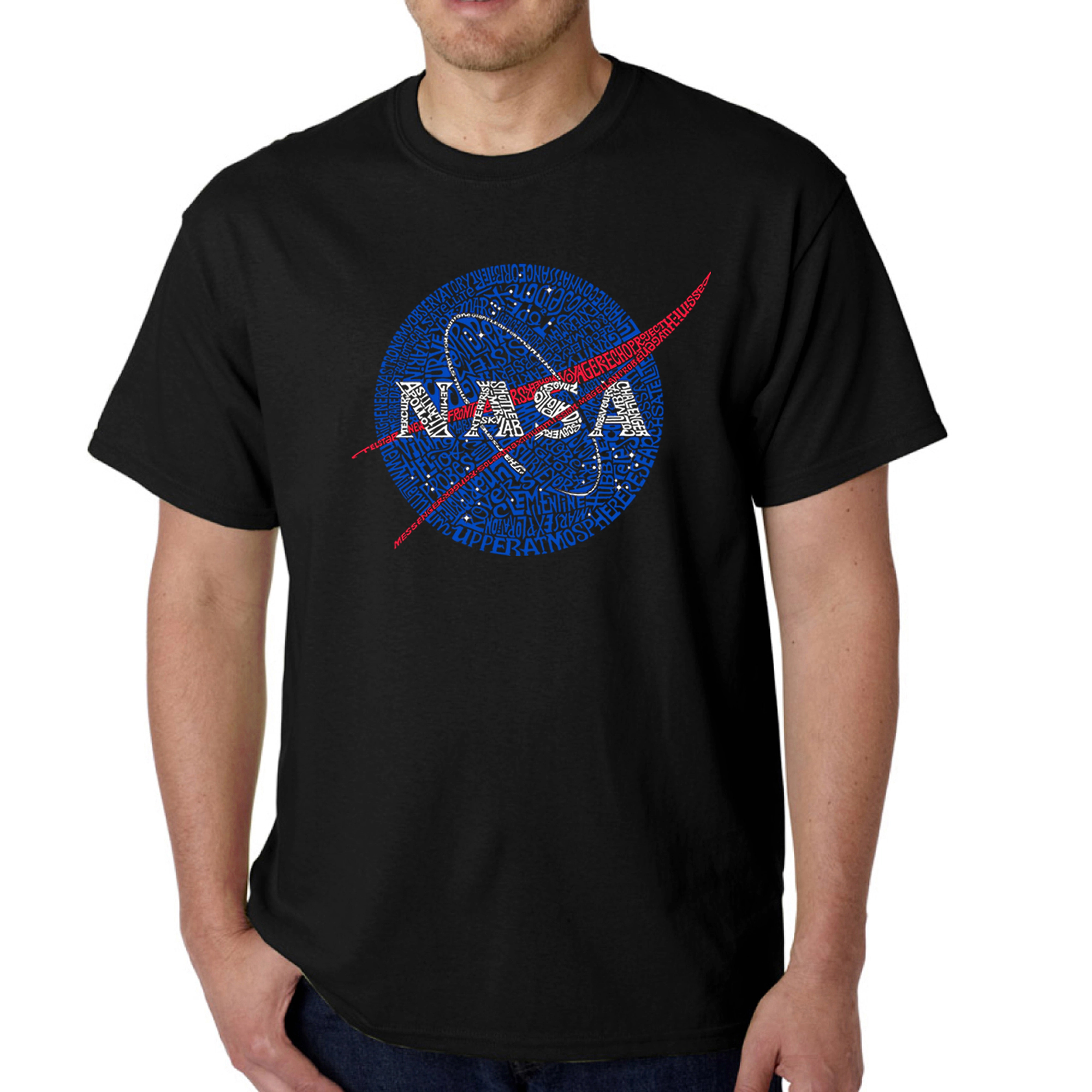 LA Pop Art Men's NASA Meatball Word T-Shirt - 100% Cotton Crew Neck