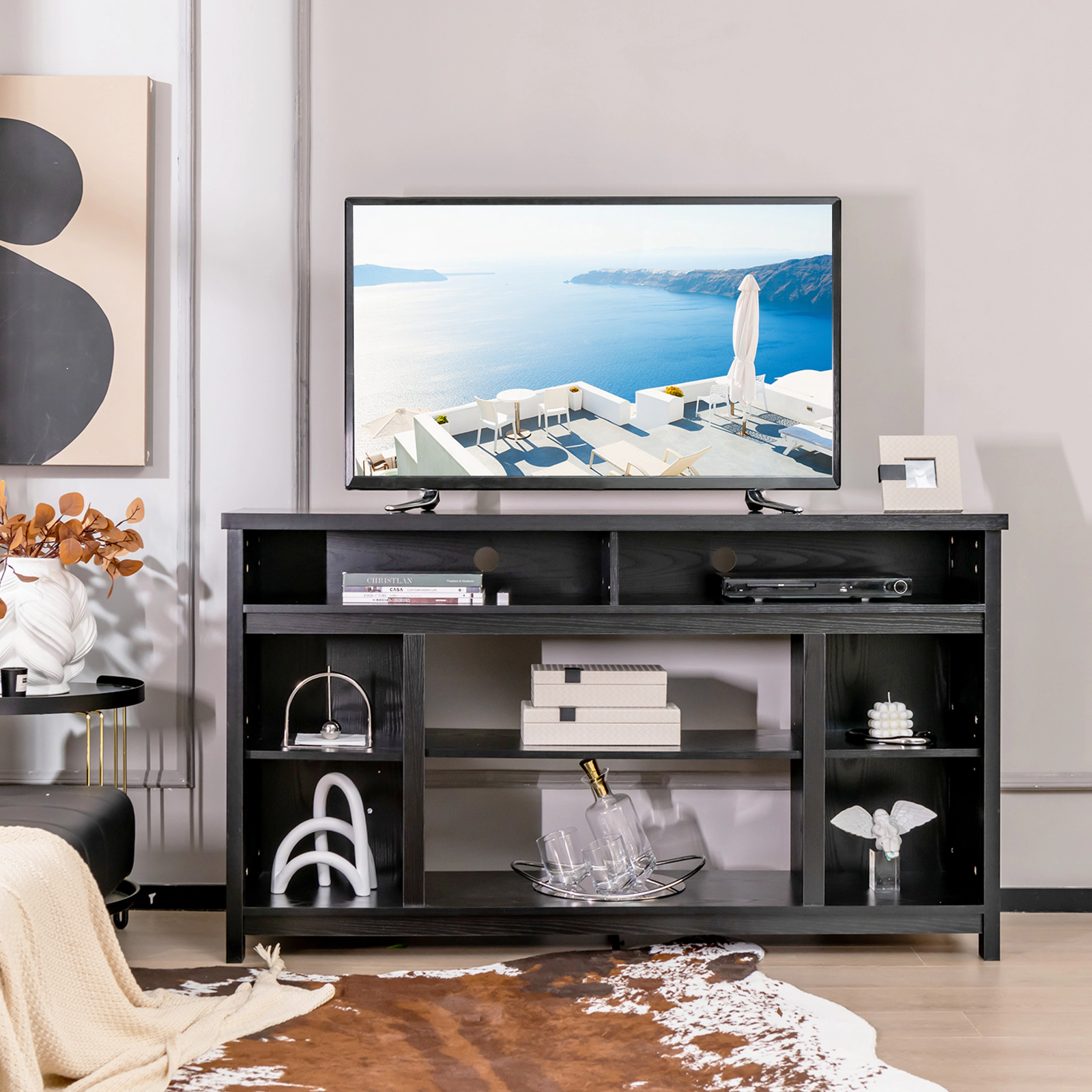 Hivvago 58 Inch Tv Stand Entertainment Console Center With Adjustable Open Shelves-Black