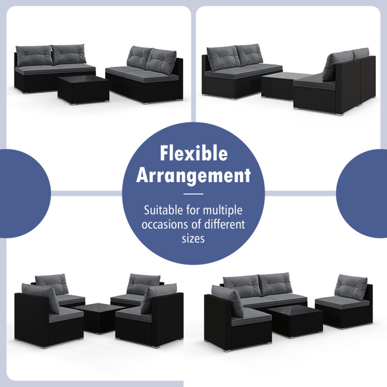 SUGIFT 5-Piece Gray Patio Rattan Sectional Sofa Set with 24-in Coffee Table 12.5-in Seat H 350-lb Sofa Capacity