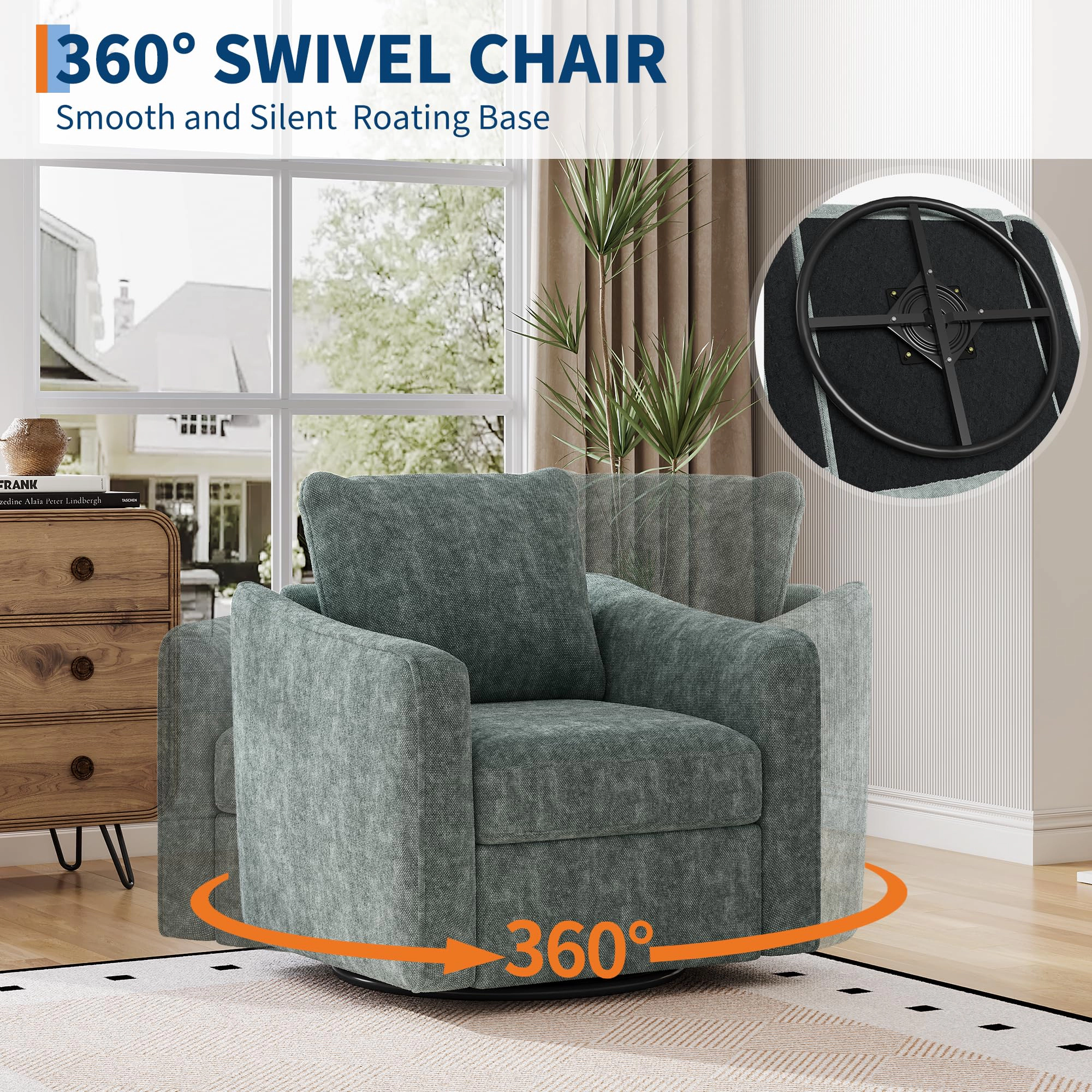 BebreezChic Swivel Accent Chair for Living Room,  360° Rotation Upholstered Armchair for Reading Room