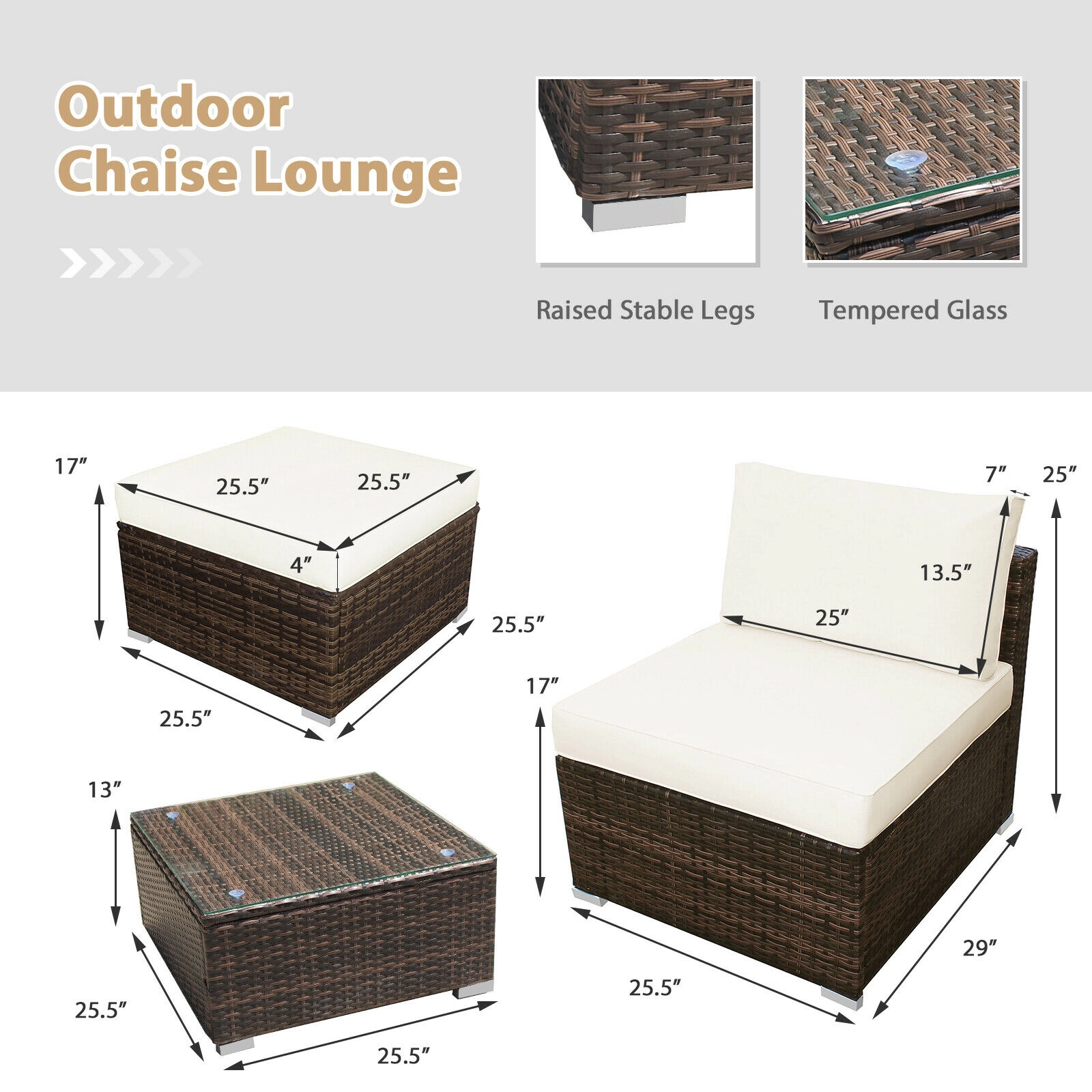 SUGIFT Armless Sofas Ottomans and Coffee Table 5-Piece White Patio Rattan Set