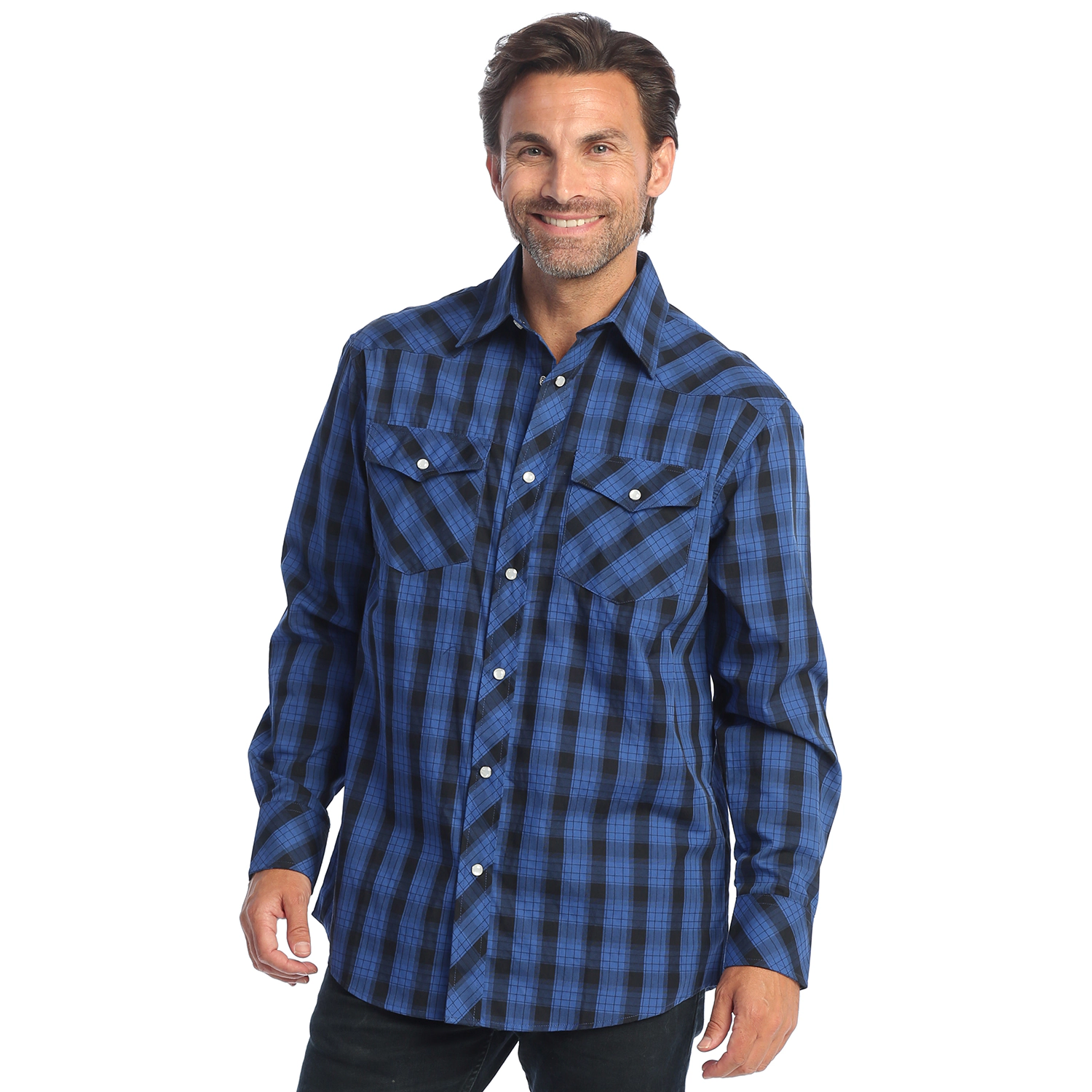 Gioberti Men's Western Plaid Long Sleeve Shirt with Pearl Snap-on