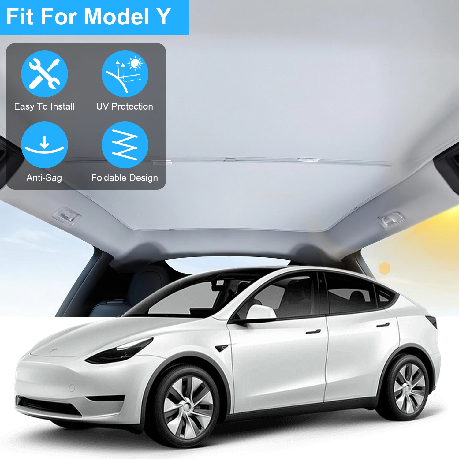 GBruno UV-Blocking Foldable Sunshade For Tesla Model Y