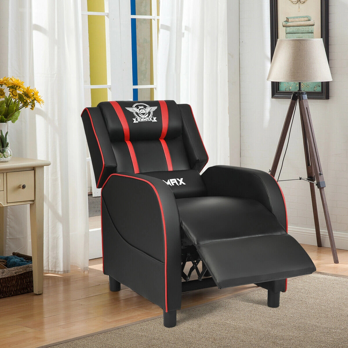 SUGIFT Red Gaming Recliner Chair with Lumbar Massage and Extendable Leg Rest