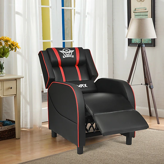 SUGIFT Red Gaming Recliner Chair with Lumbar Massage and Extendable Leg Rest