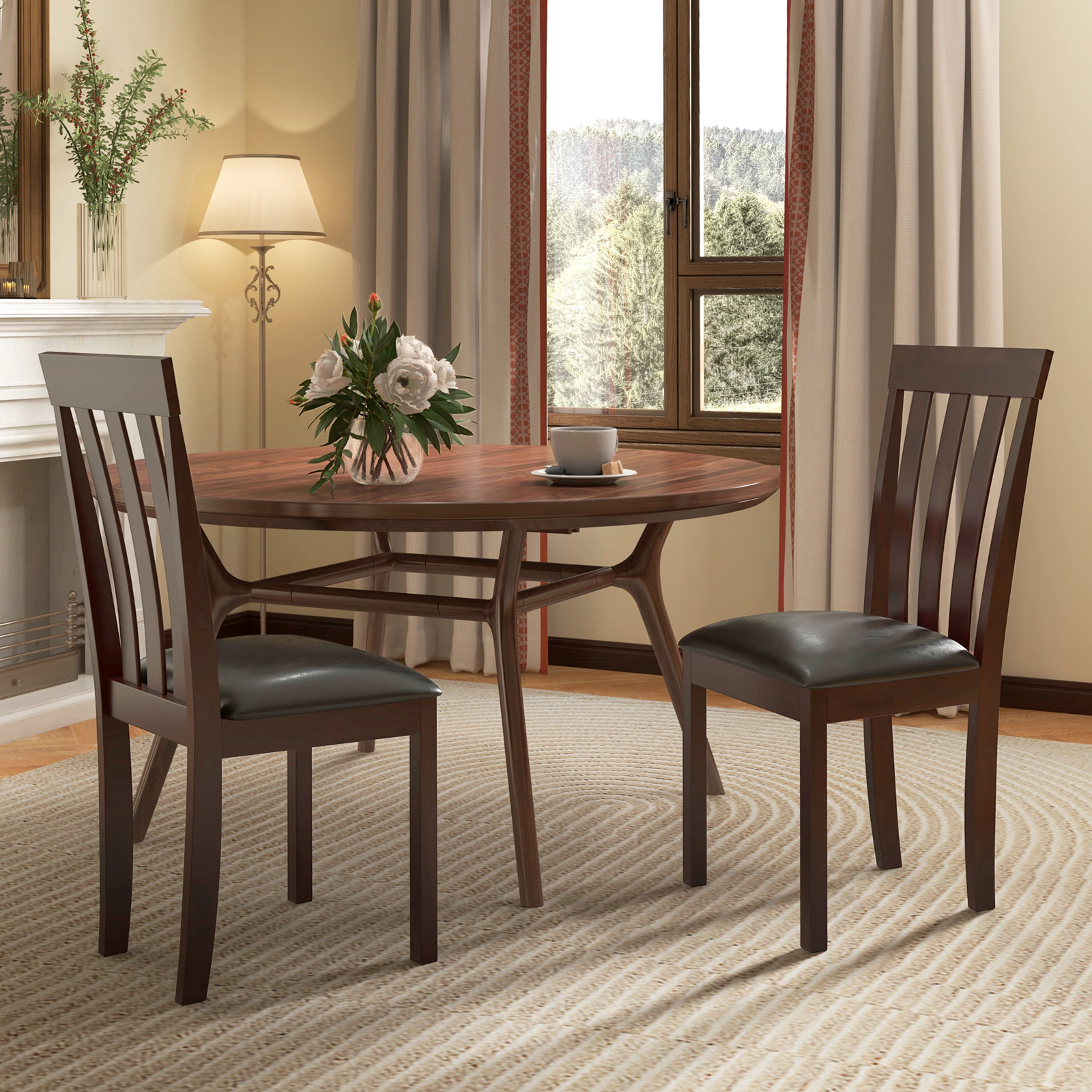 SUGIFT Set of 2 Upholstered Wooden Dining Chairs with Padded Seat 265-Lb Capacity 37.5-in Tall Espresso and Black