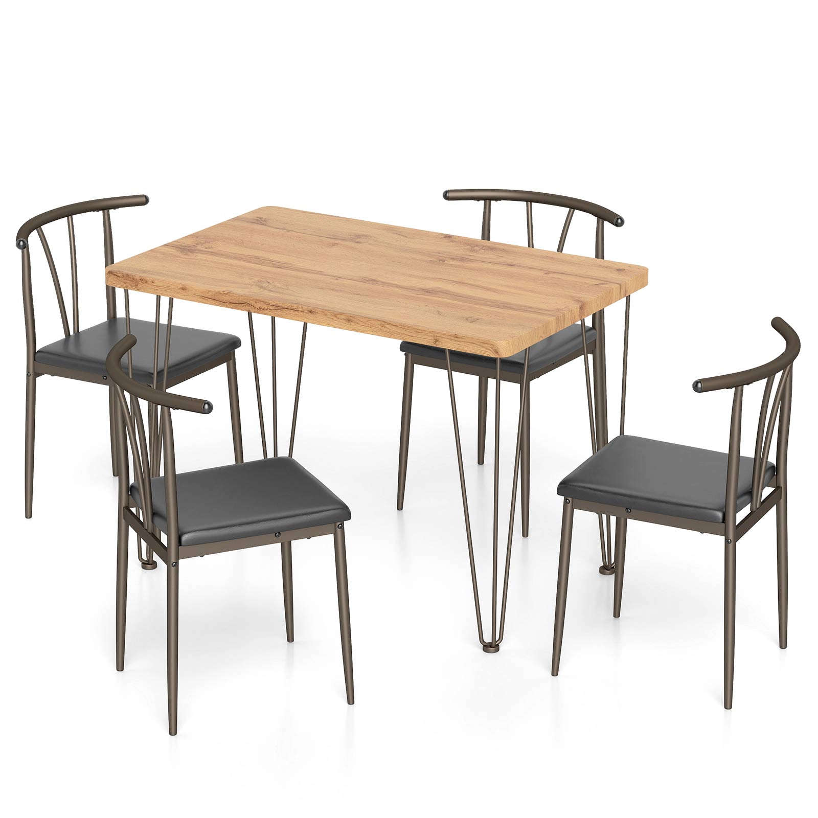 SUGIFT 5 Piece Dining Set Black Rustic Oak Table with 4 Spindle Back Padded Chairs