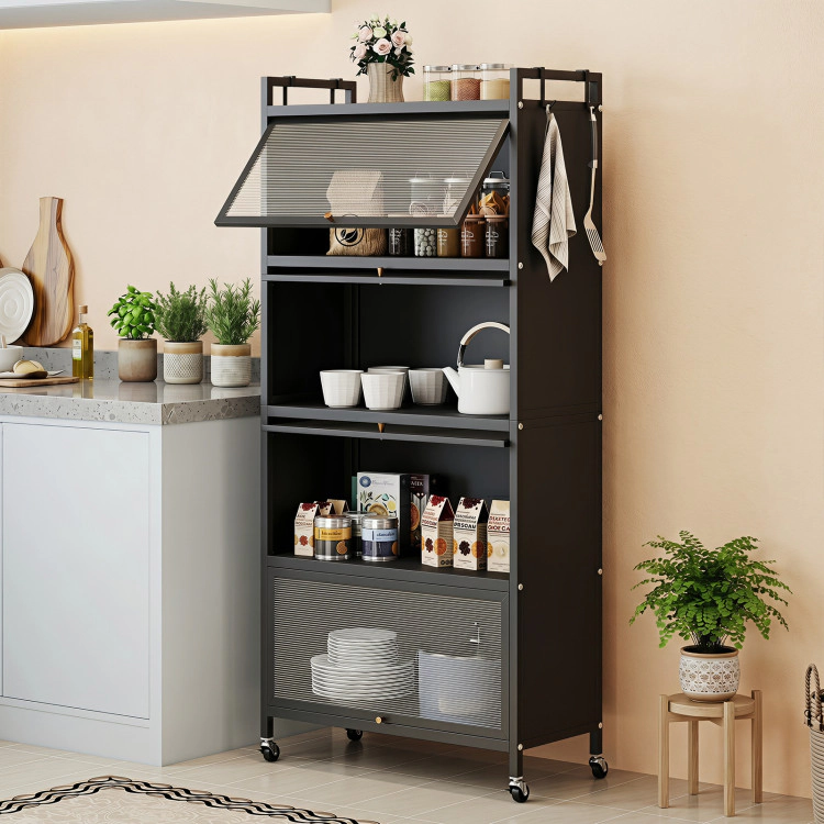 Hivvago 5-Tier Kitchen Storage Cabinet With 4 Flip-Up Pc Doors Adjustable Feet And Rolling Wheels